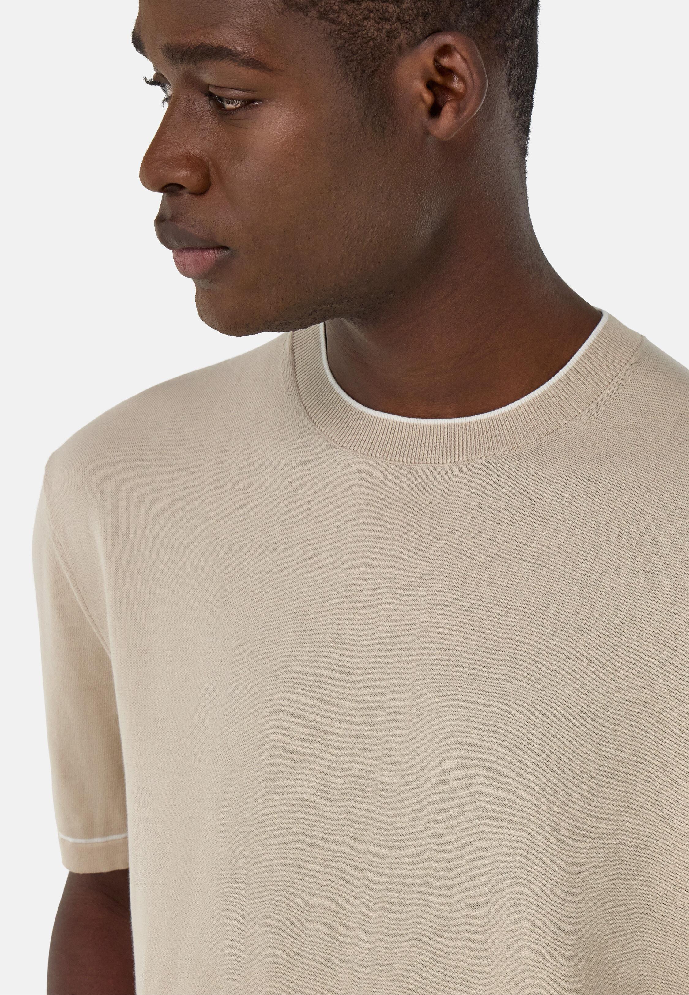 Cotton Crepe Knit T-Shirt Beige, Sand, large image number 4