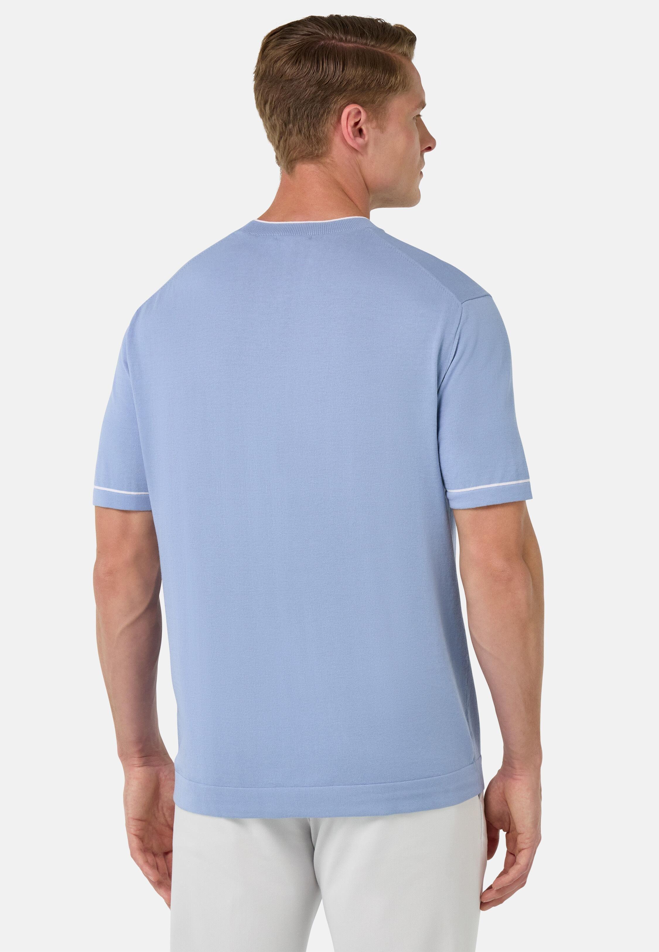 Cotton Crepe Knit T-Shirt Blue, Light Blue, large image number 3