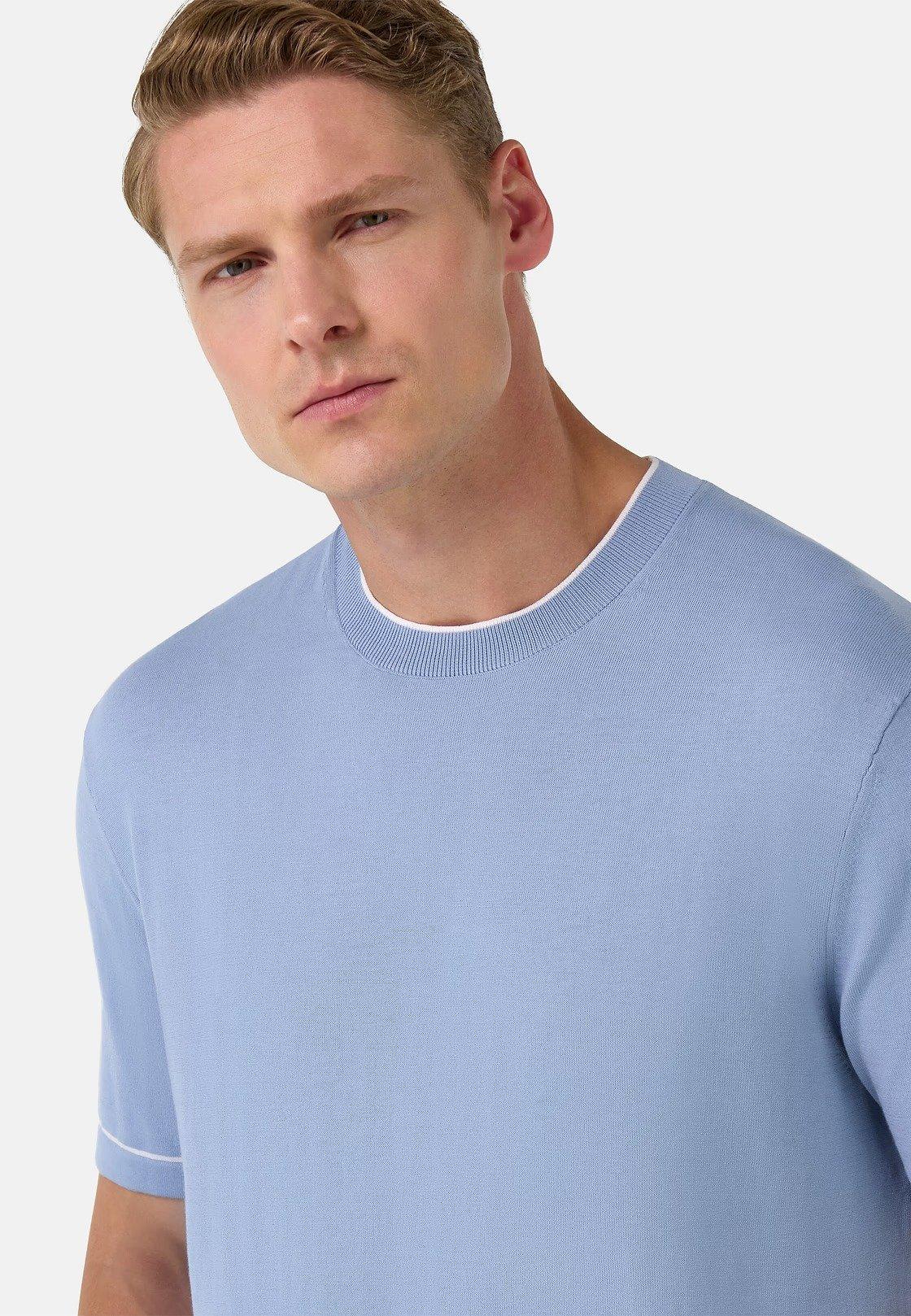 Cotton Crepe Knit T-Shirt Blue, Light Blue, large image number 4