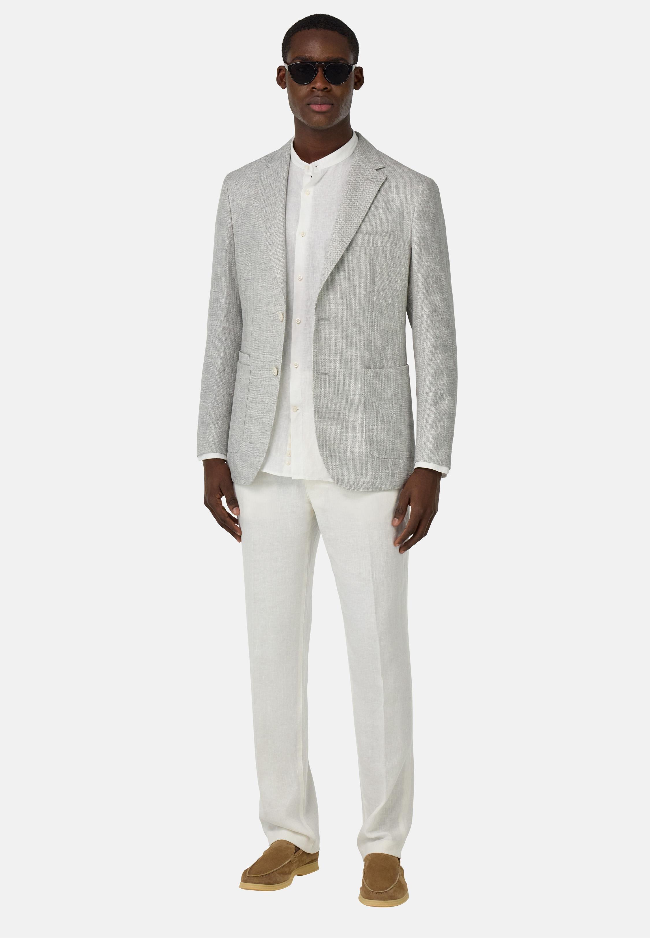 Jacket in Linen, Cotton, Wool and Silk, Light Grey, Light grey, large image number 6