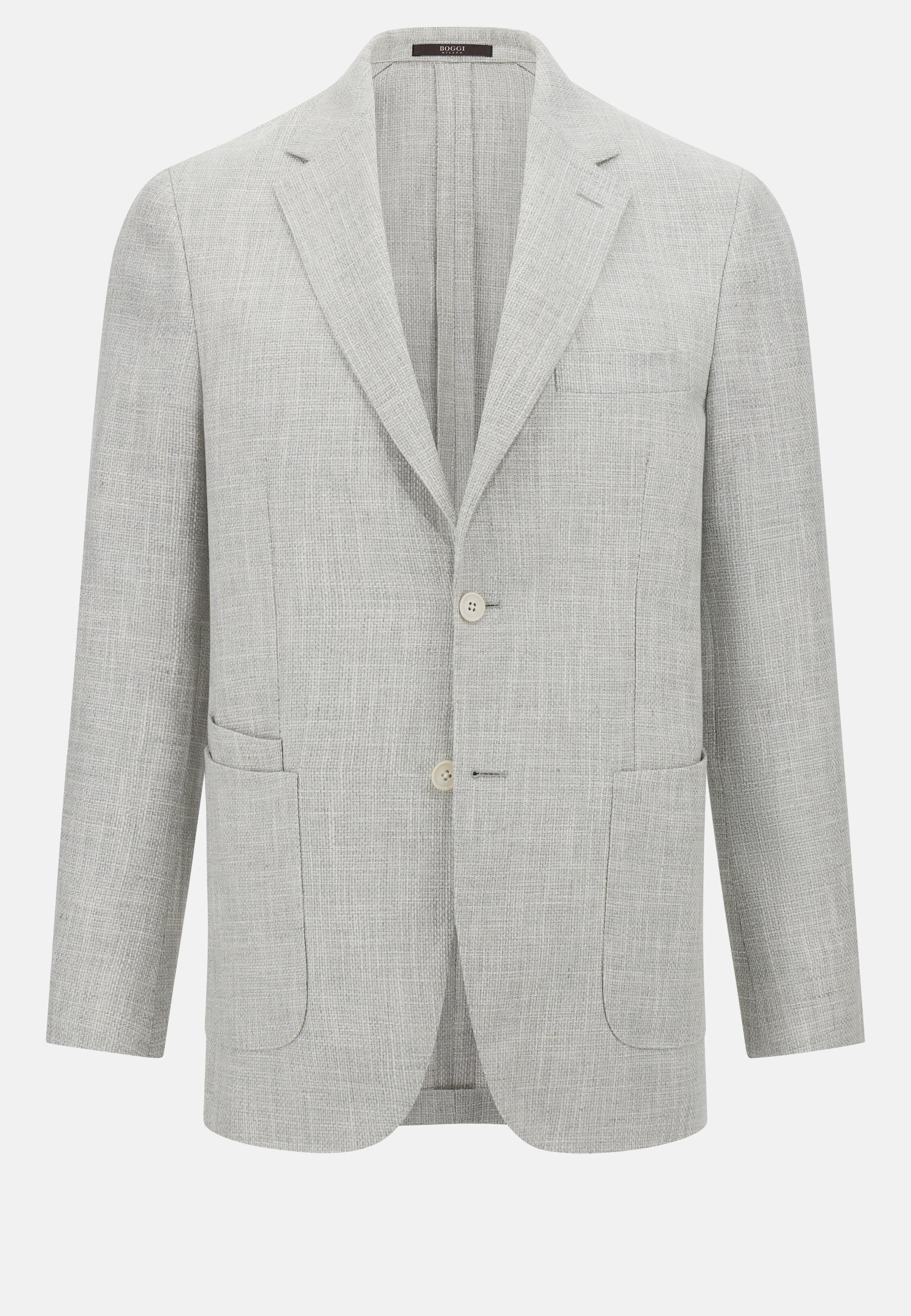 Jacket in Linen, Cotton, Wool and Silk, Light Grey, Light grey, large image number 7