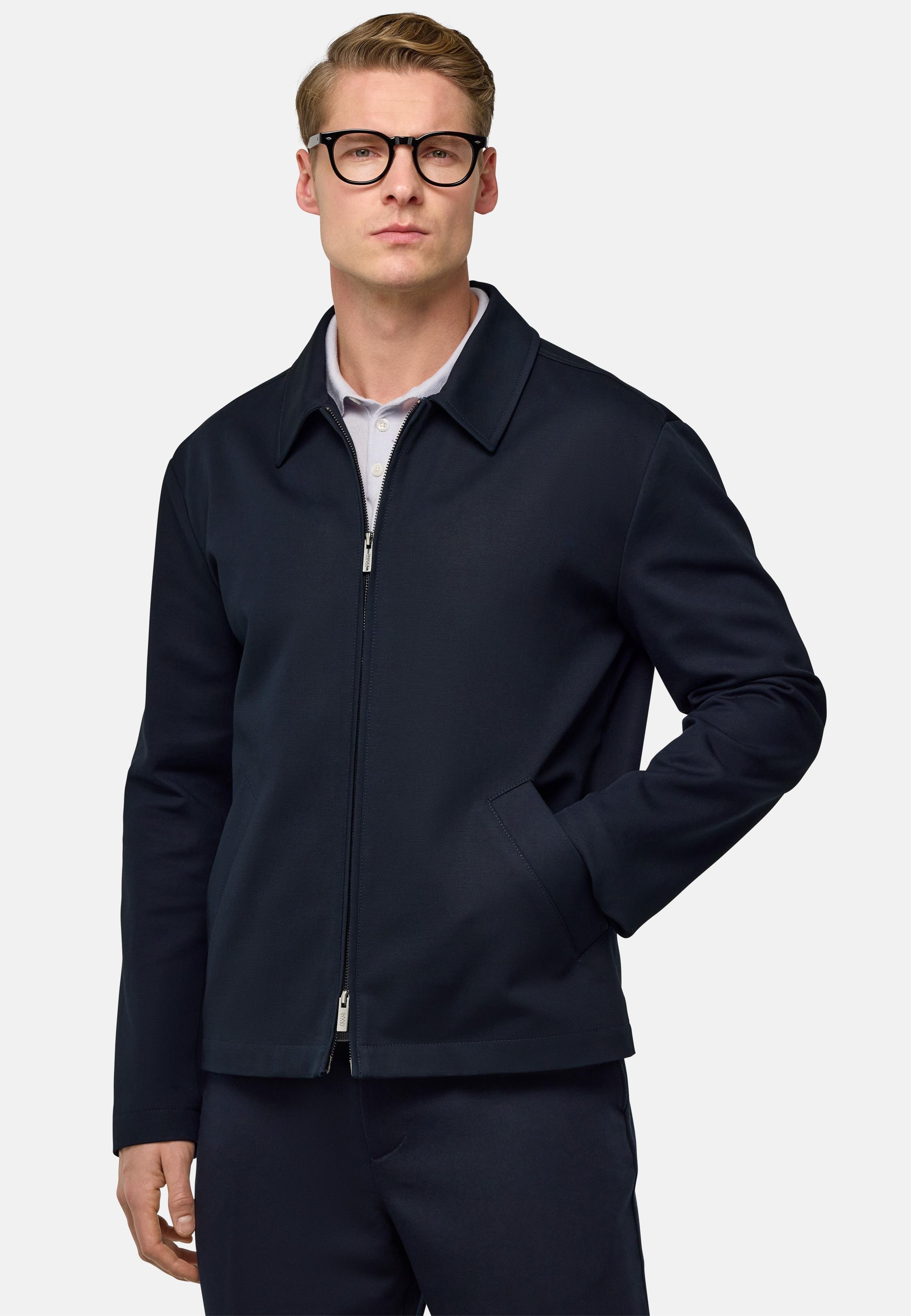 Stretch Cotton Bomber Jacket Blue, , large image number 0