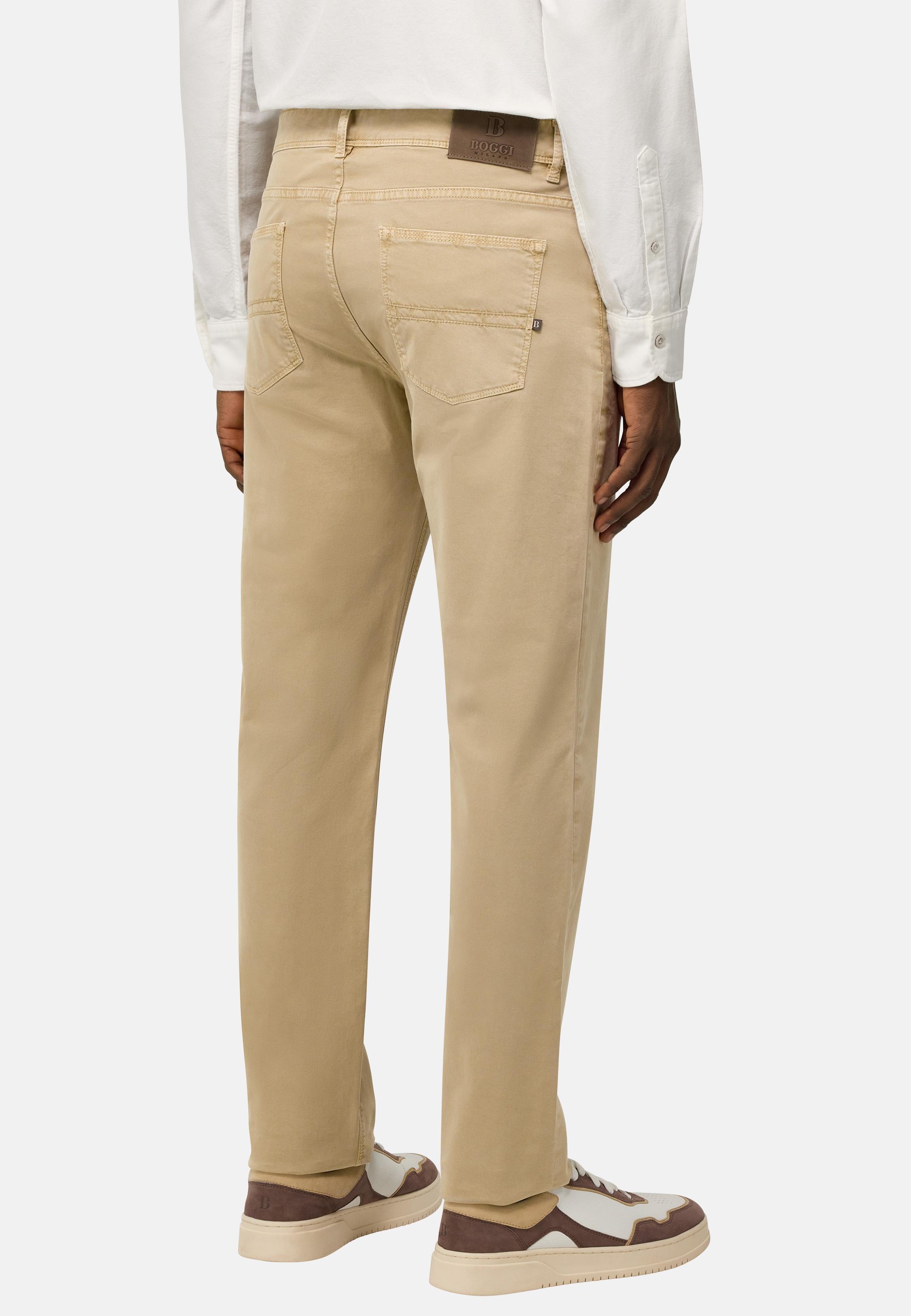 Stretched Cotton Jeans Beige, Beige, medium