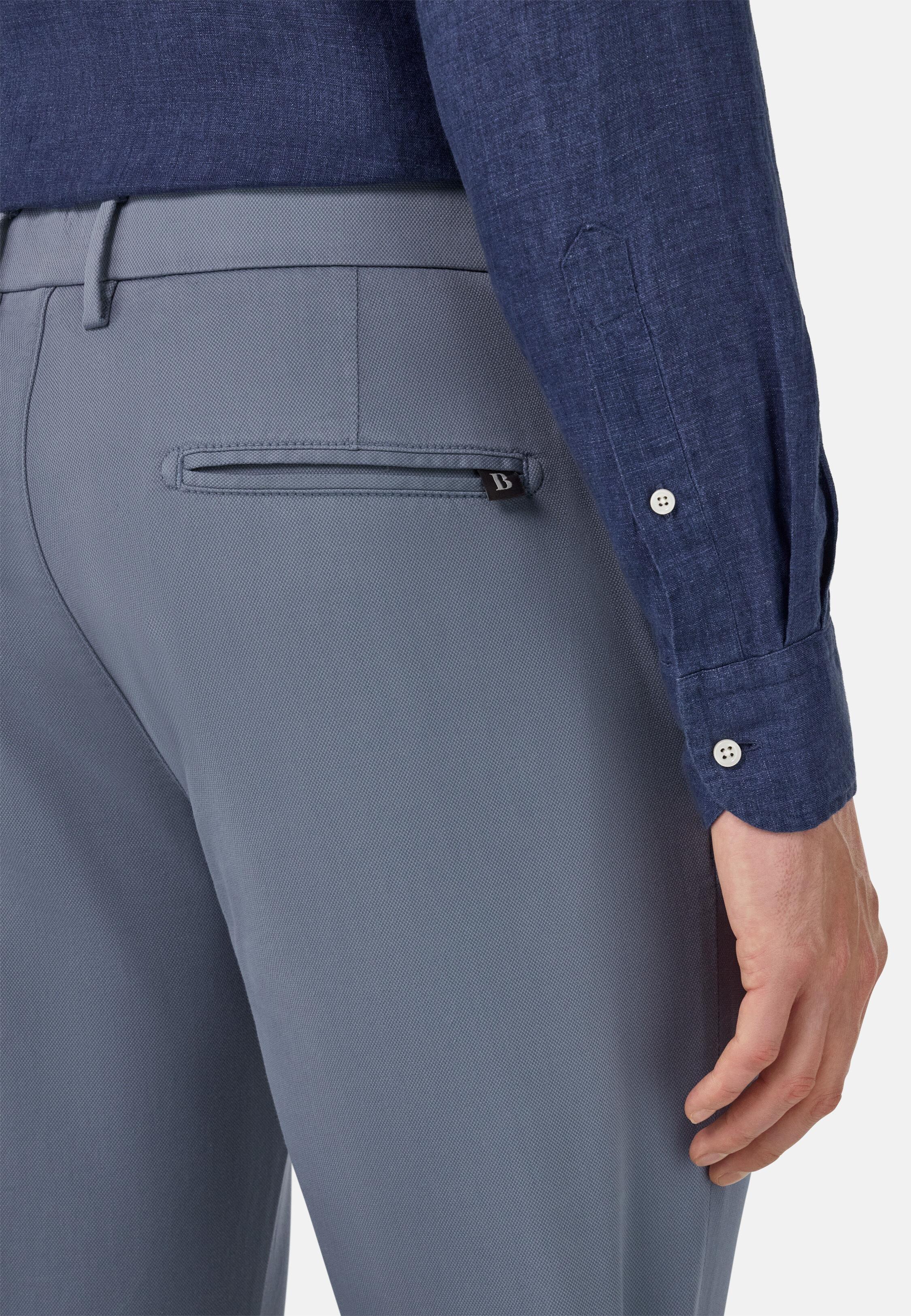 Stretch Cotton/Tencel Trousers Blue, Indigo, large image number 7