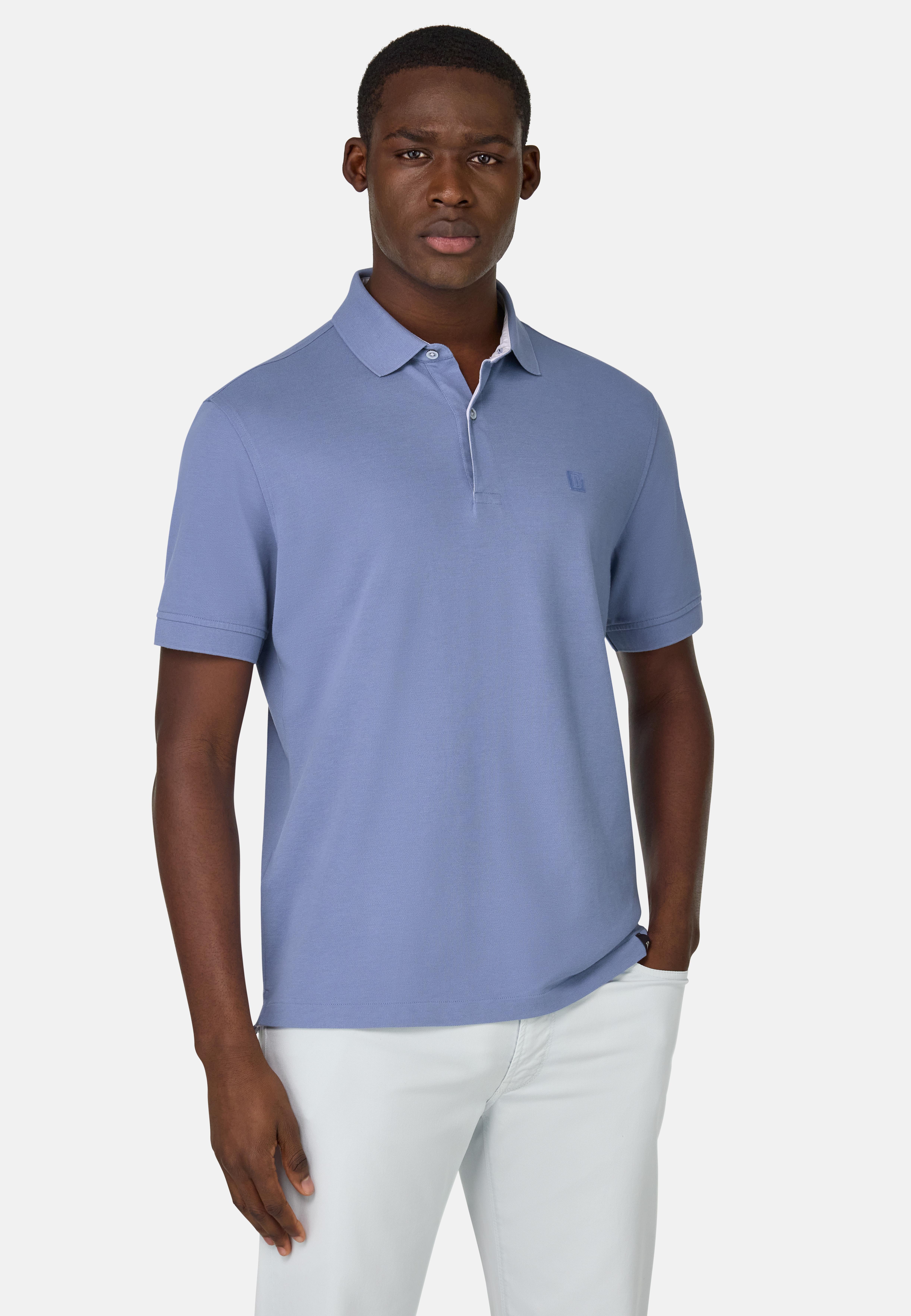 Cotton Pique Polo Shirt Blue, , large image number 0