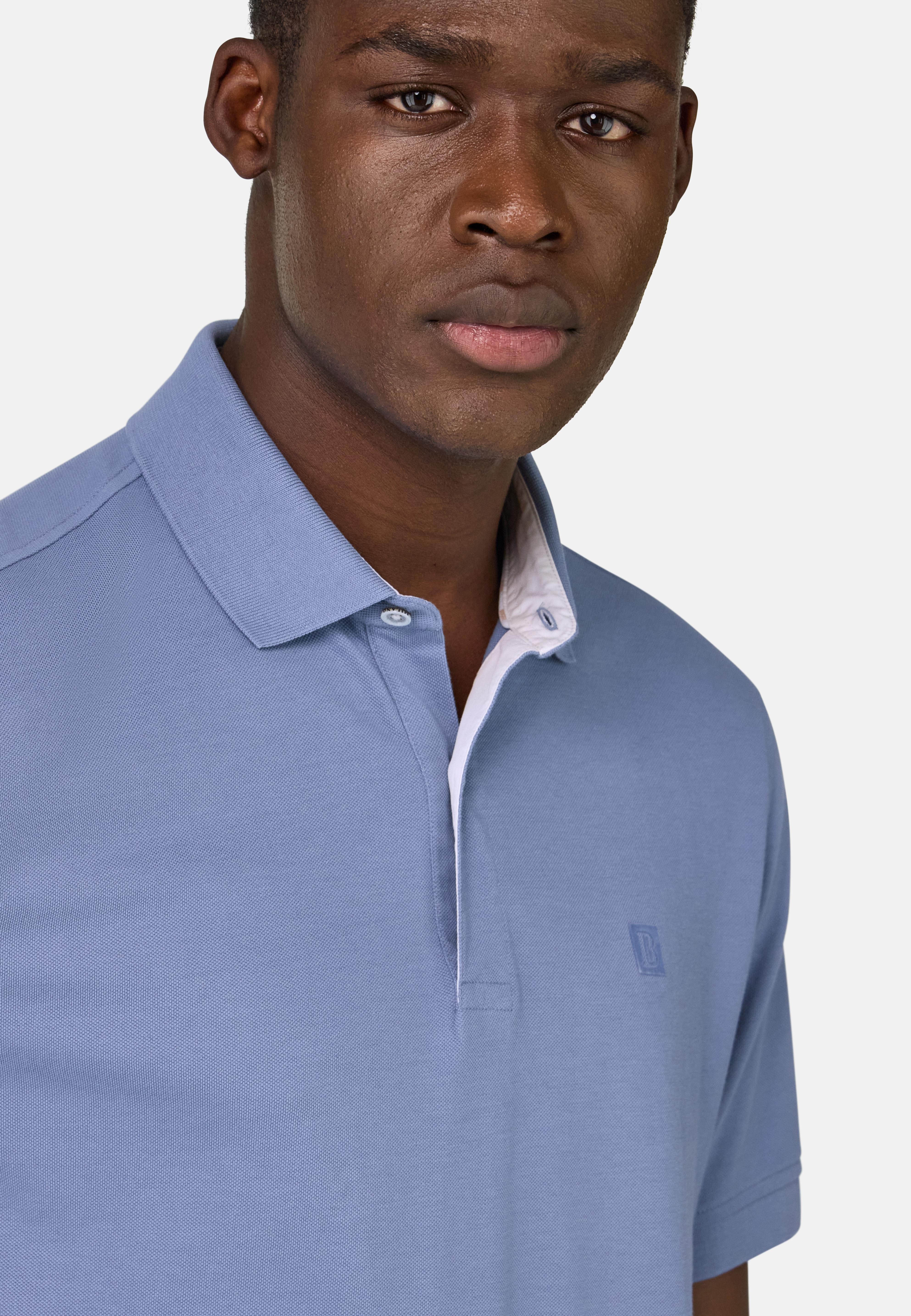 Cotton Pique Polo Shirt Blue, , large image number 2