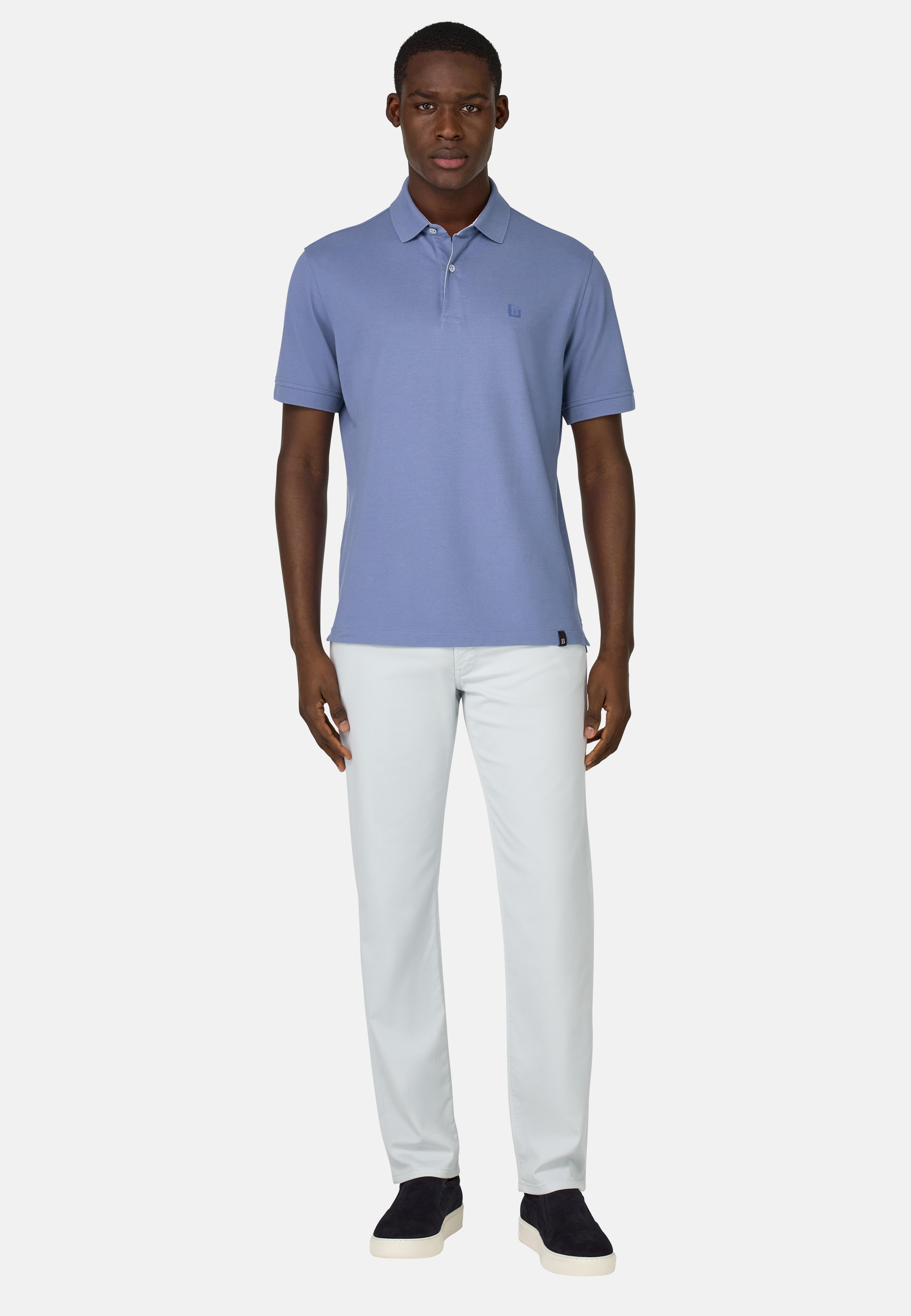 Cotton Pique Polo Shirt Blue, , large image number 3