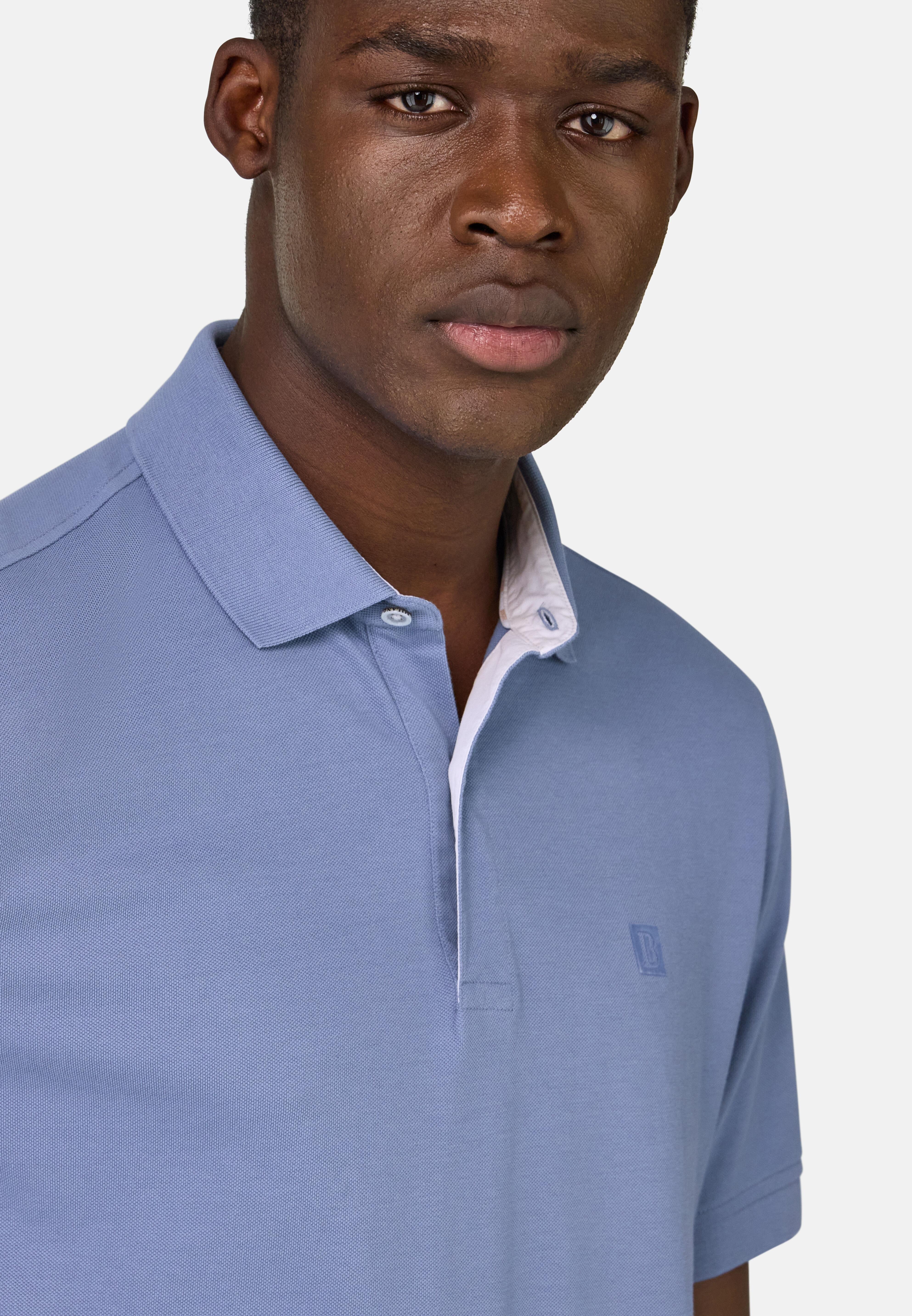Polo Shirt in Cotton Piqu&eacute;, Indigo, Indigo, large image number 6