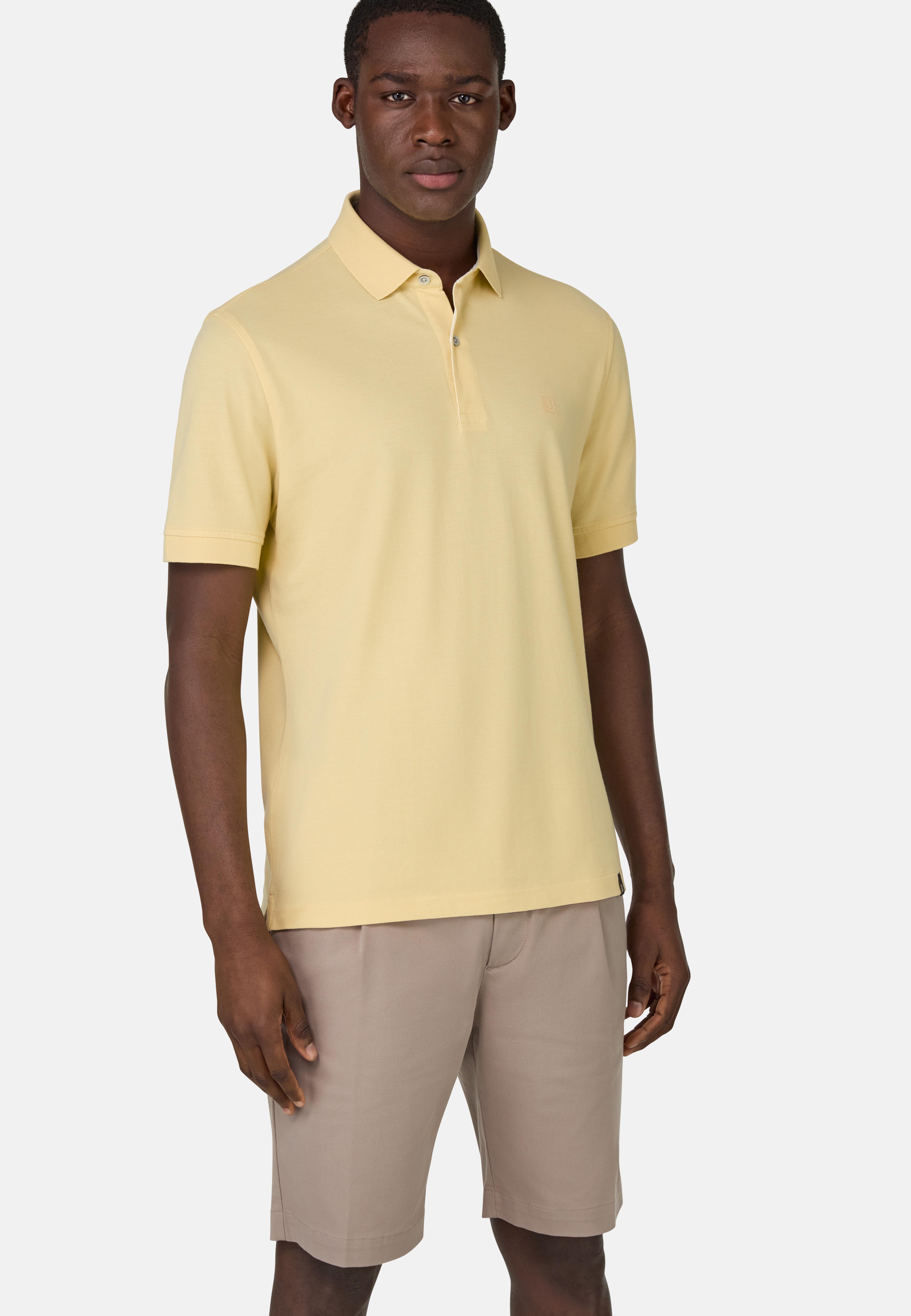 Cotton Pique Polo Shirt Yellow, Yellow, medium