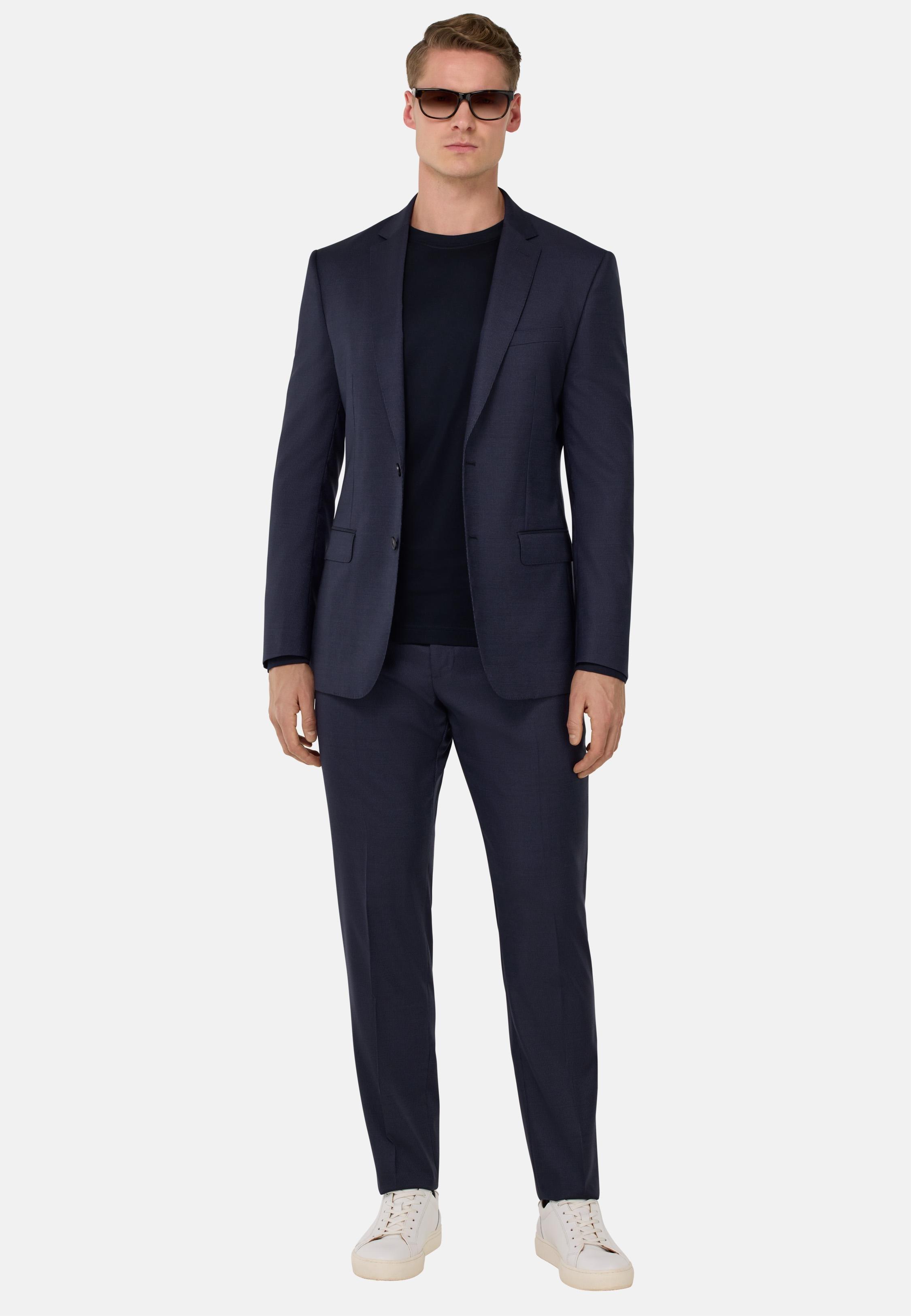 Fine Pinstripe Stretch Wool Suit Navy, , large image number 0