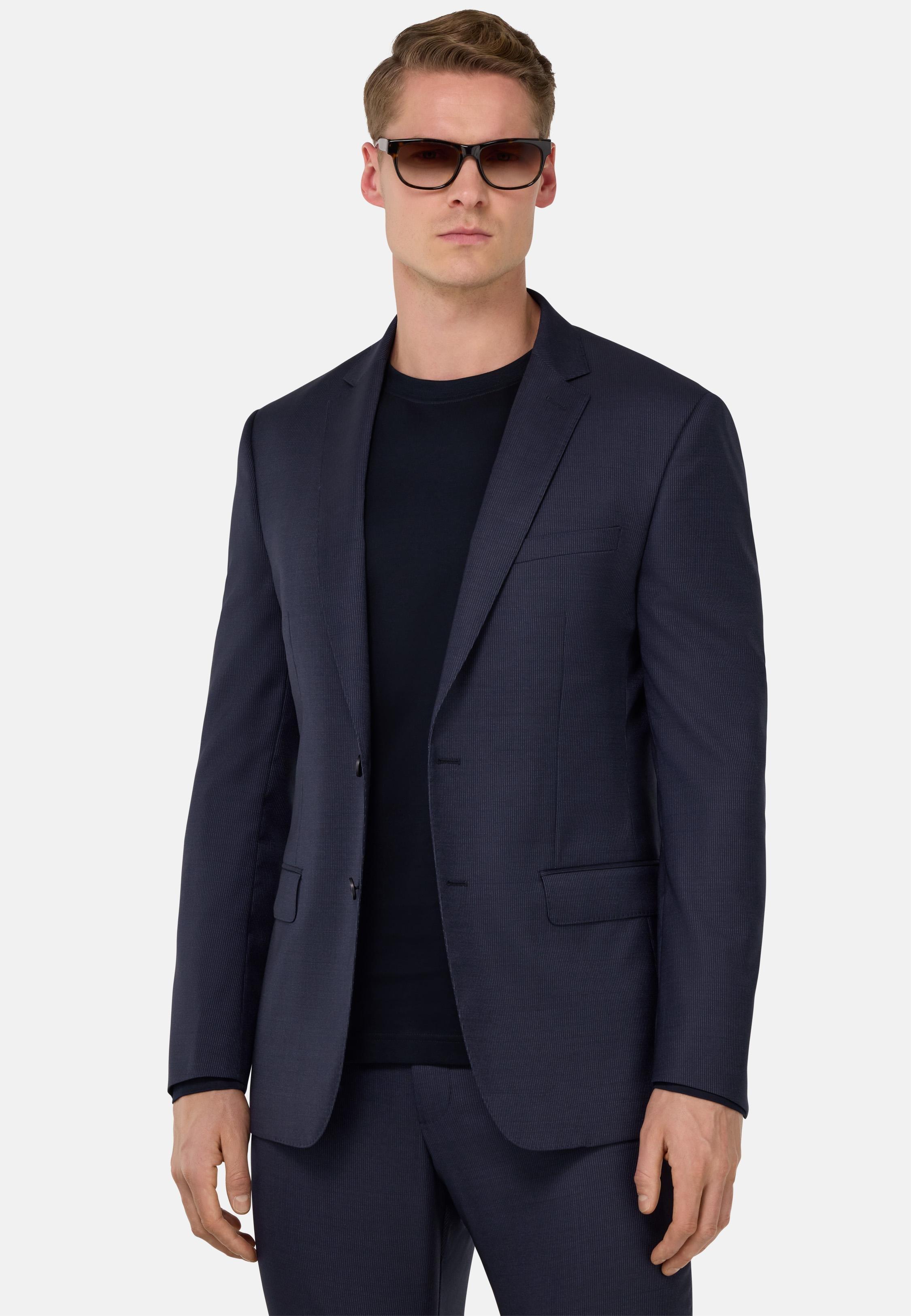 Fine Pinstripe Stretch Wool Suit Navy, , large image number 1