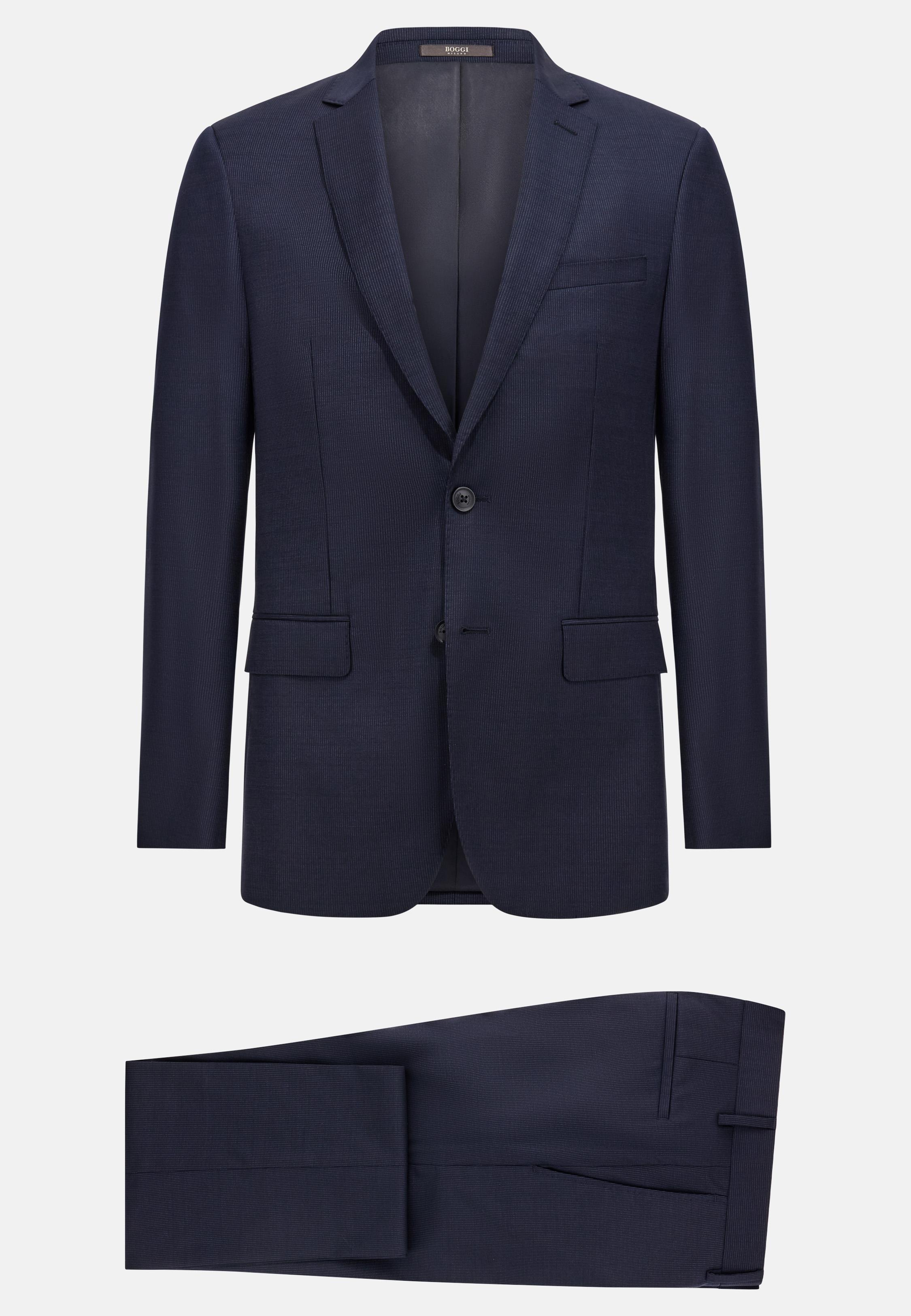Fine Pinstripe Stretch Wool Suit Navy, , large image number 5