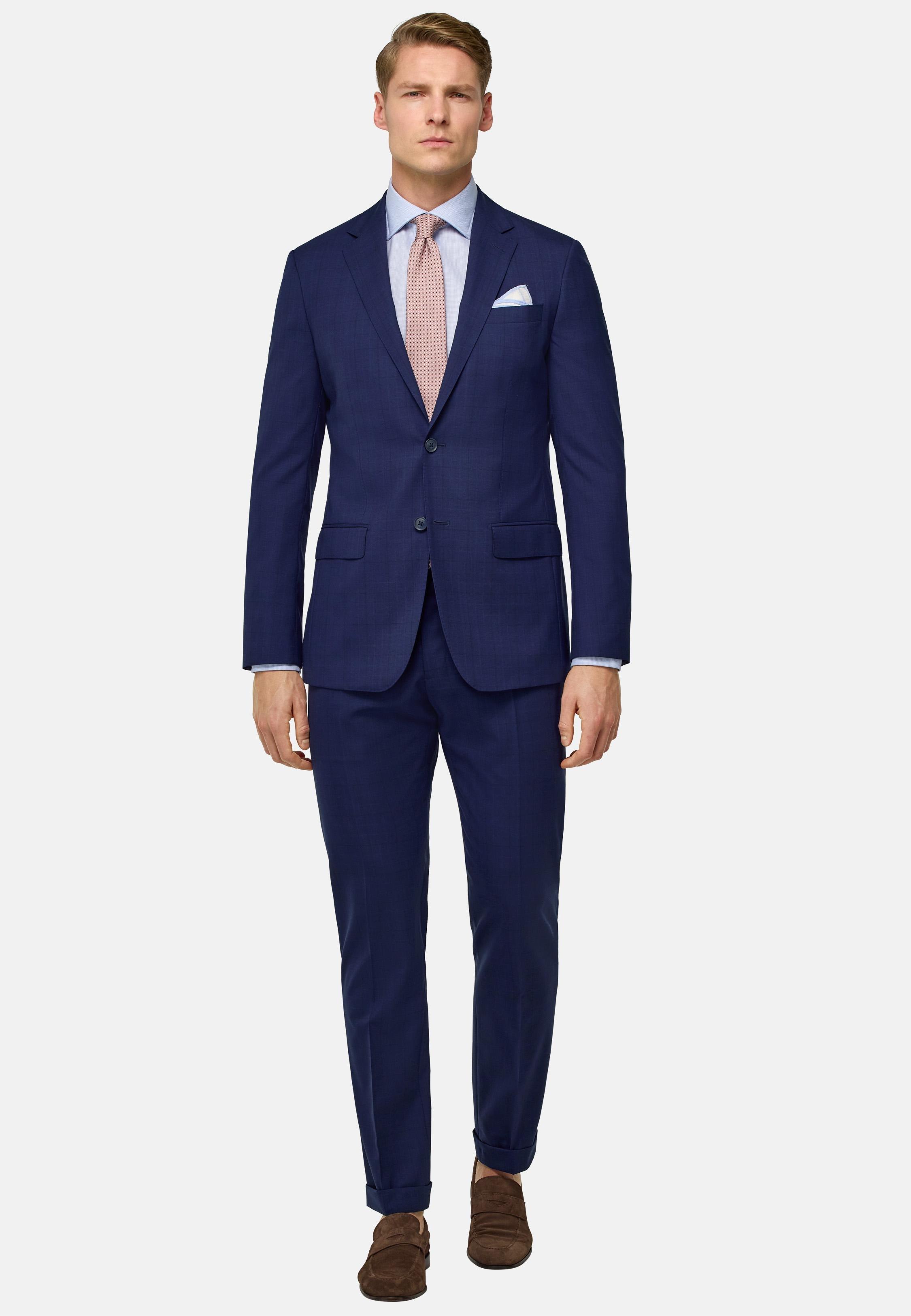 Prince Of Wales Check Stretch Wool Suit Blue, , large image number 0