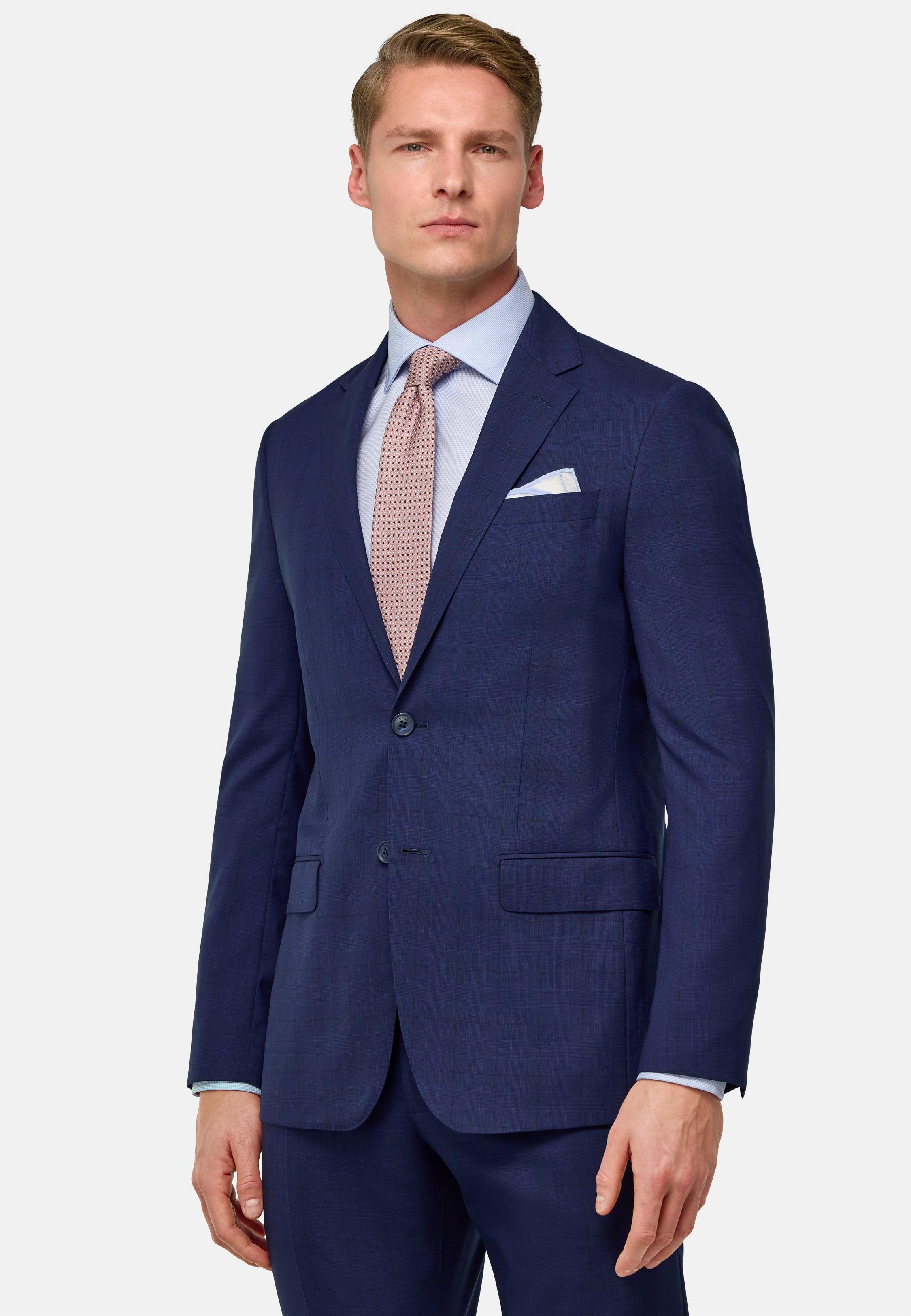 Prince Of Wales Check Stretch Wool Suit Blue, , large image number 1