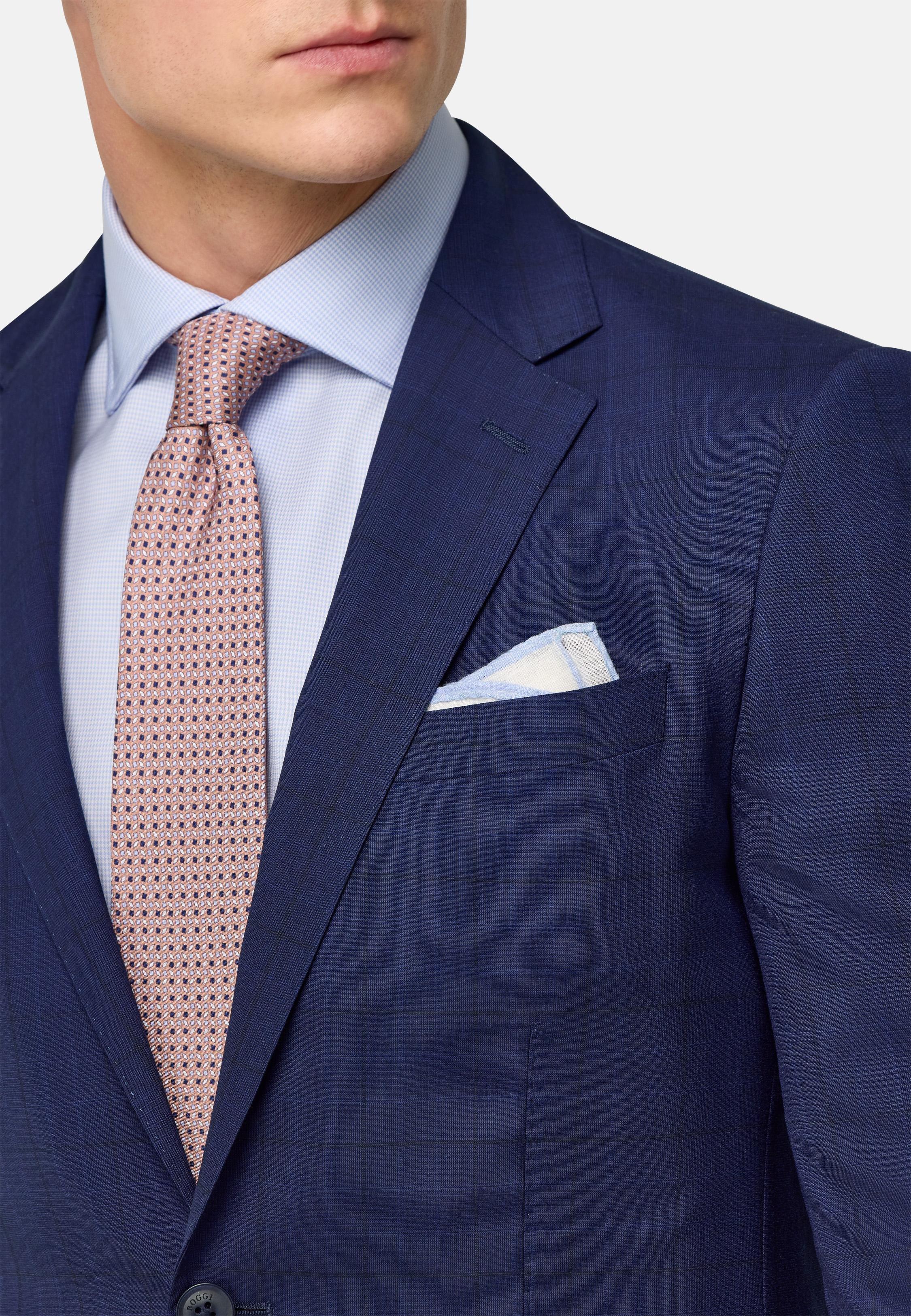 Prince Of Wales Check Stretch Wool Suit Blue, , large image number 3