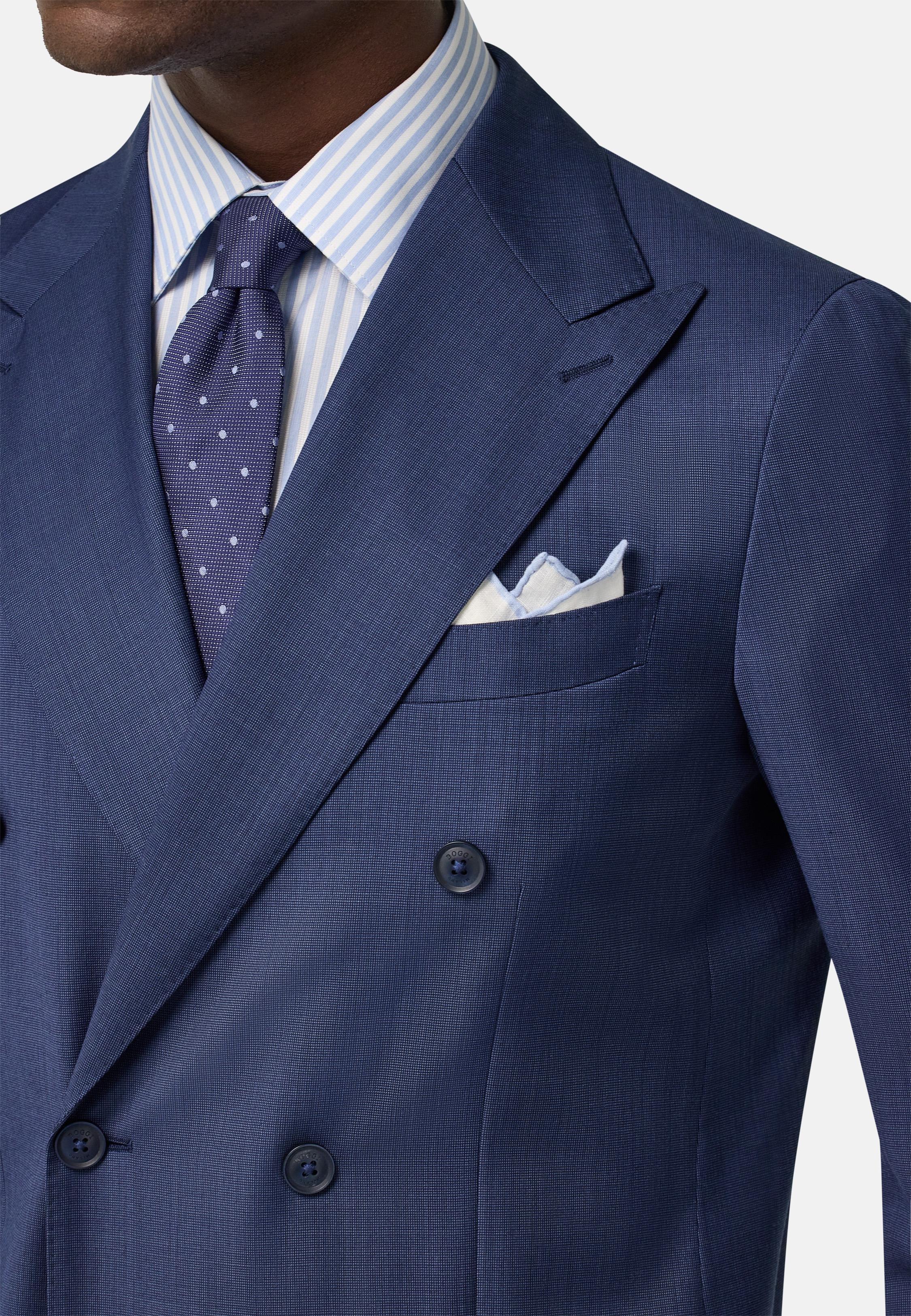 Micro Pattern Double-Breasted Suit In Pure Wool Blue, , large image number 3
