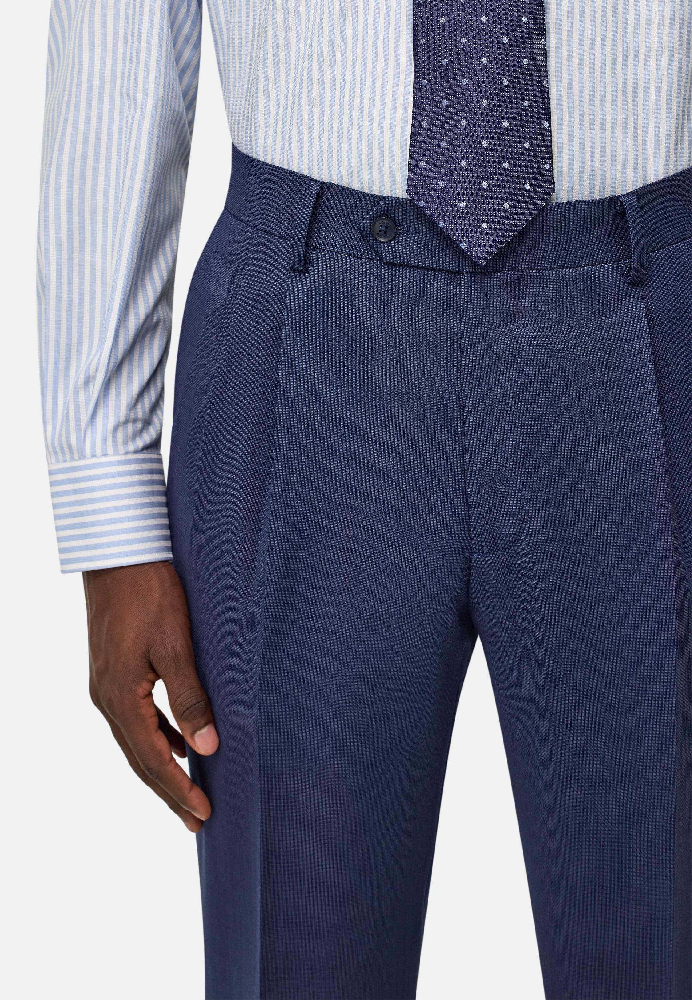 Micro Pattern Double-Breasted Suit In Pure Wool Blue, , large image number 4