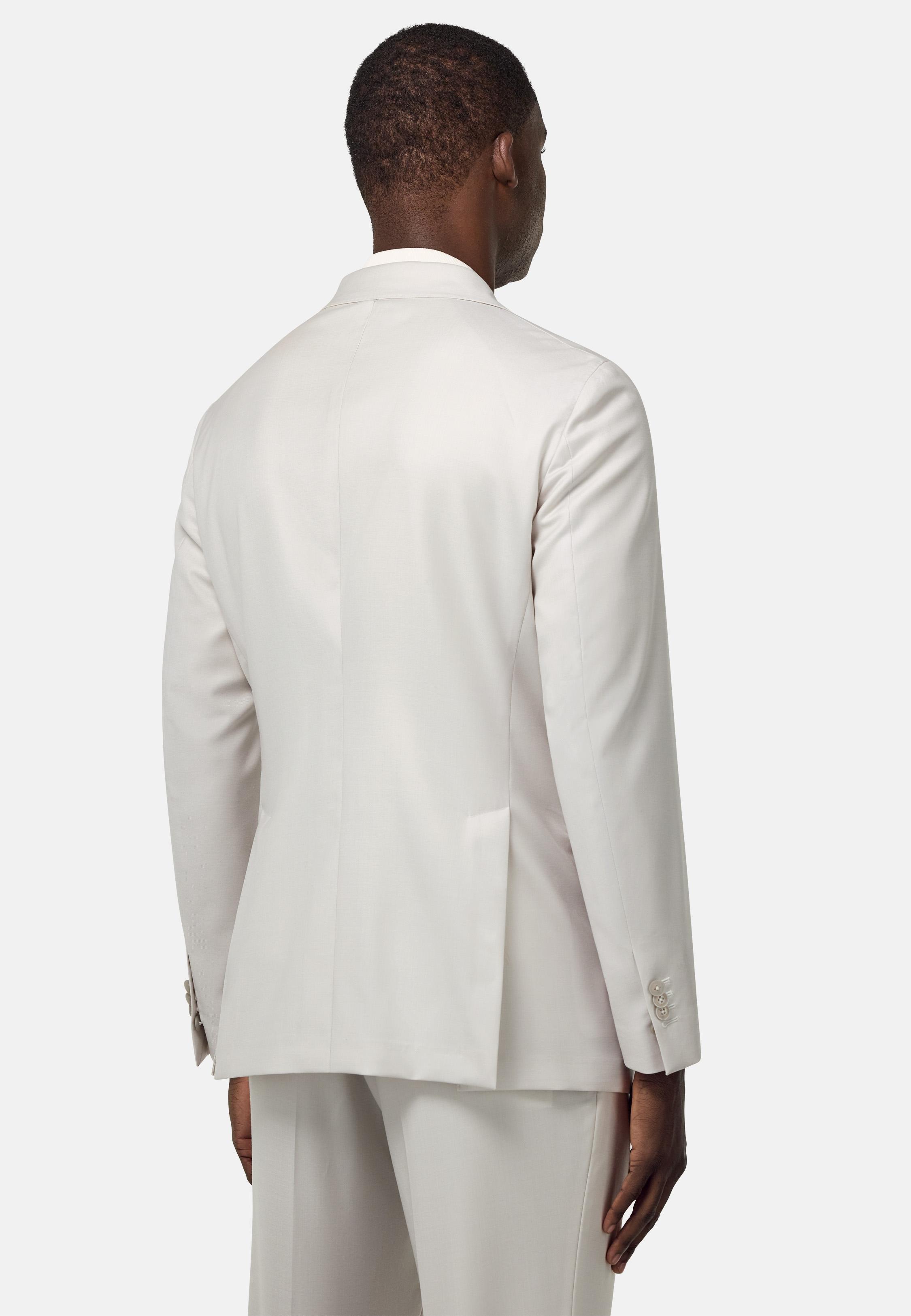 Double-Breasted Grisaille Suit In Pure Wool White, , large image number 1