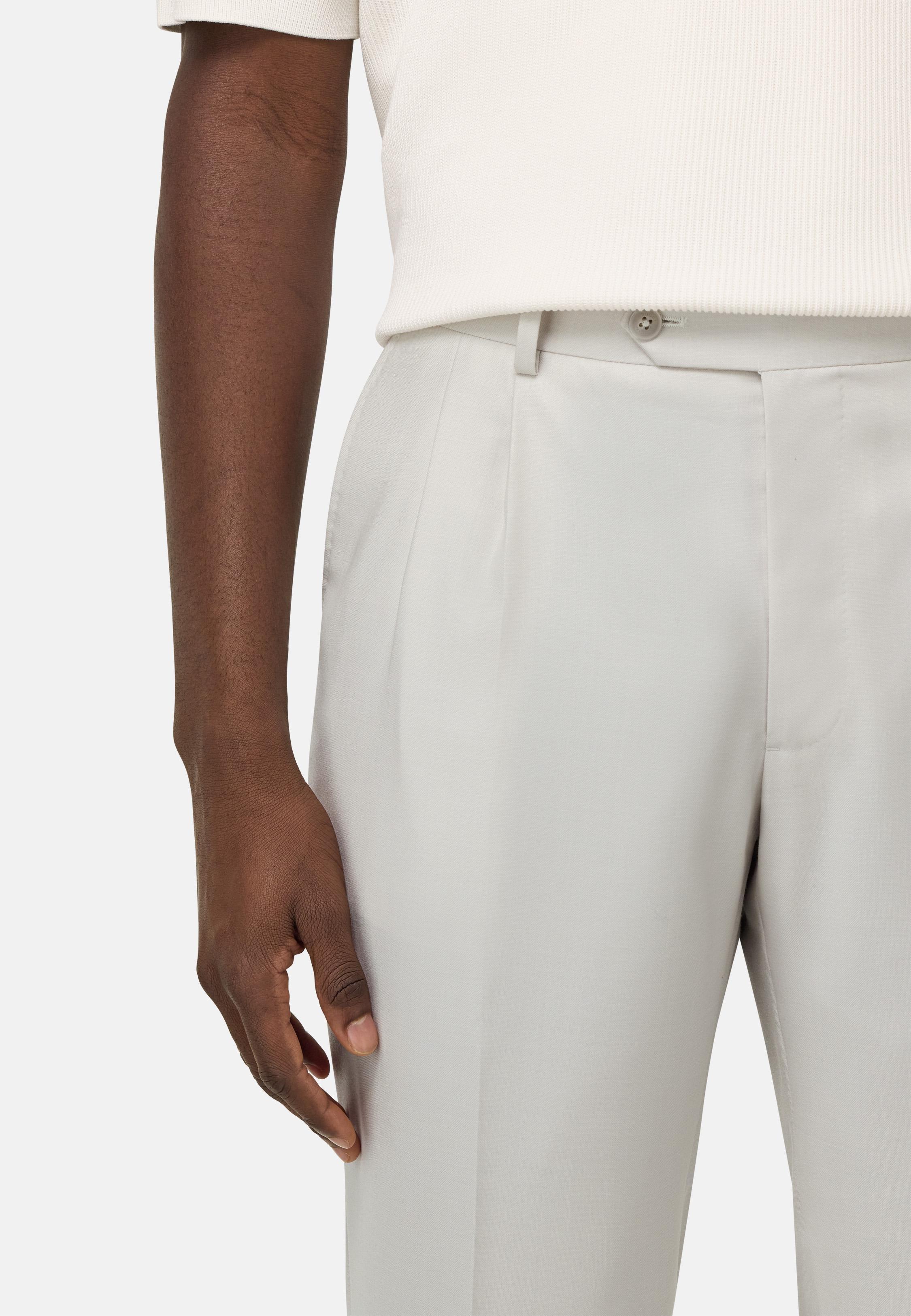 Double-Breasted Grisaille Suit In Pure Wool White, , large image number 3