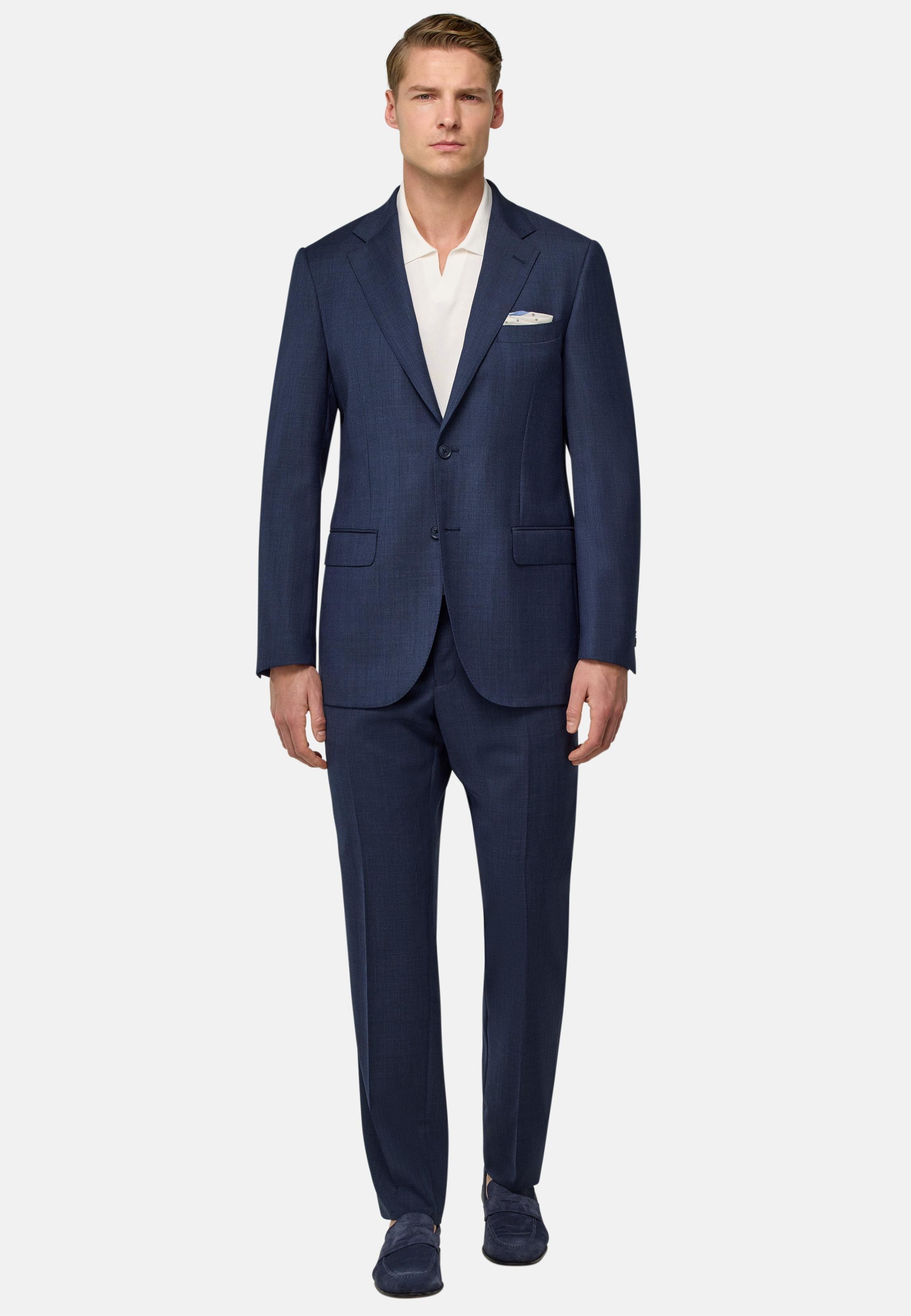 Micro Pattern Suit In Pure Wool Blue, , large image number 0