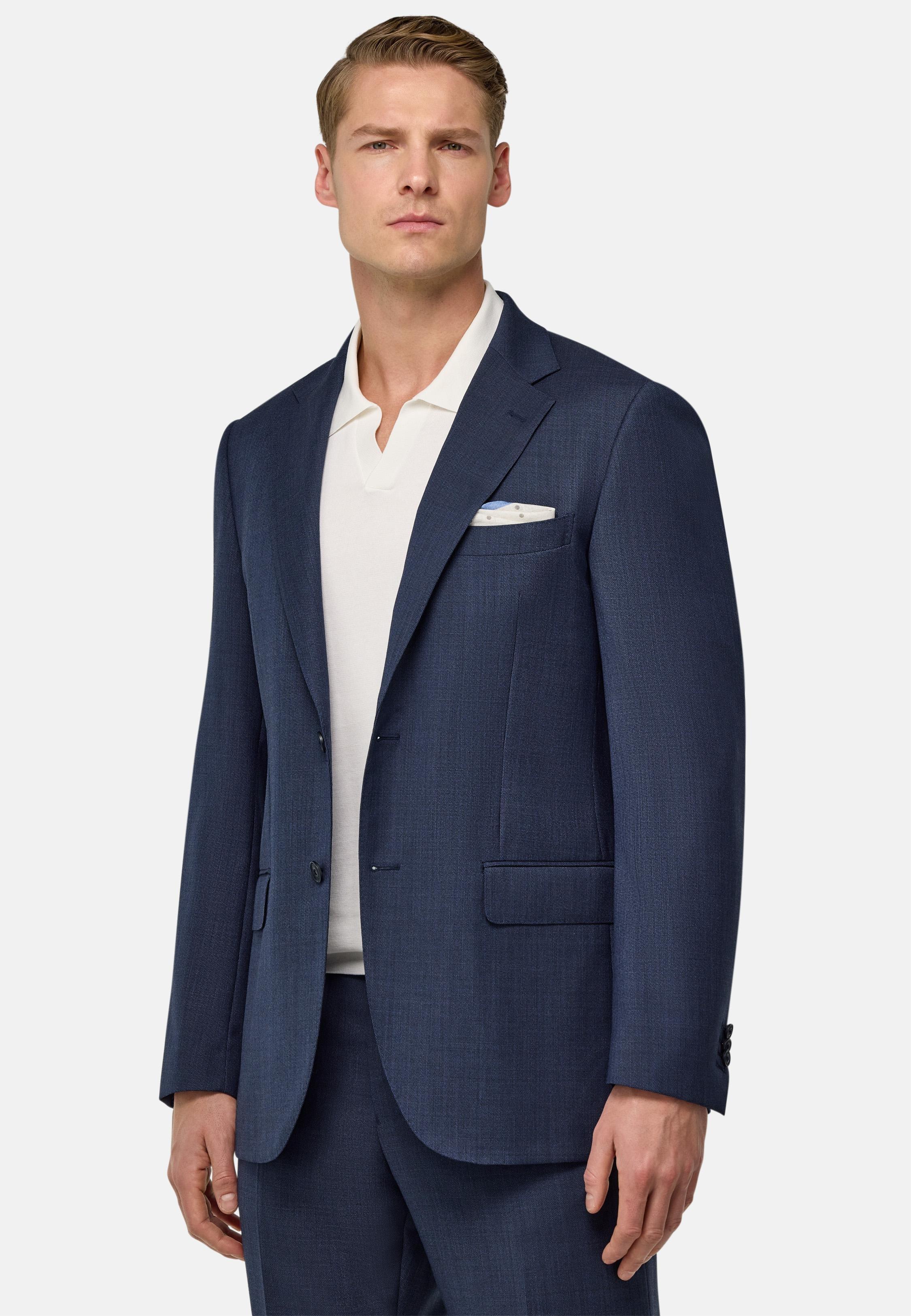 Micro Pattern Suit In Pure Wool Blue, , large image number 1
