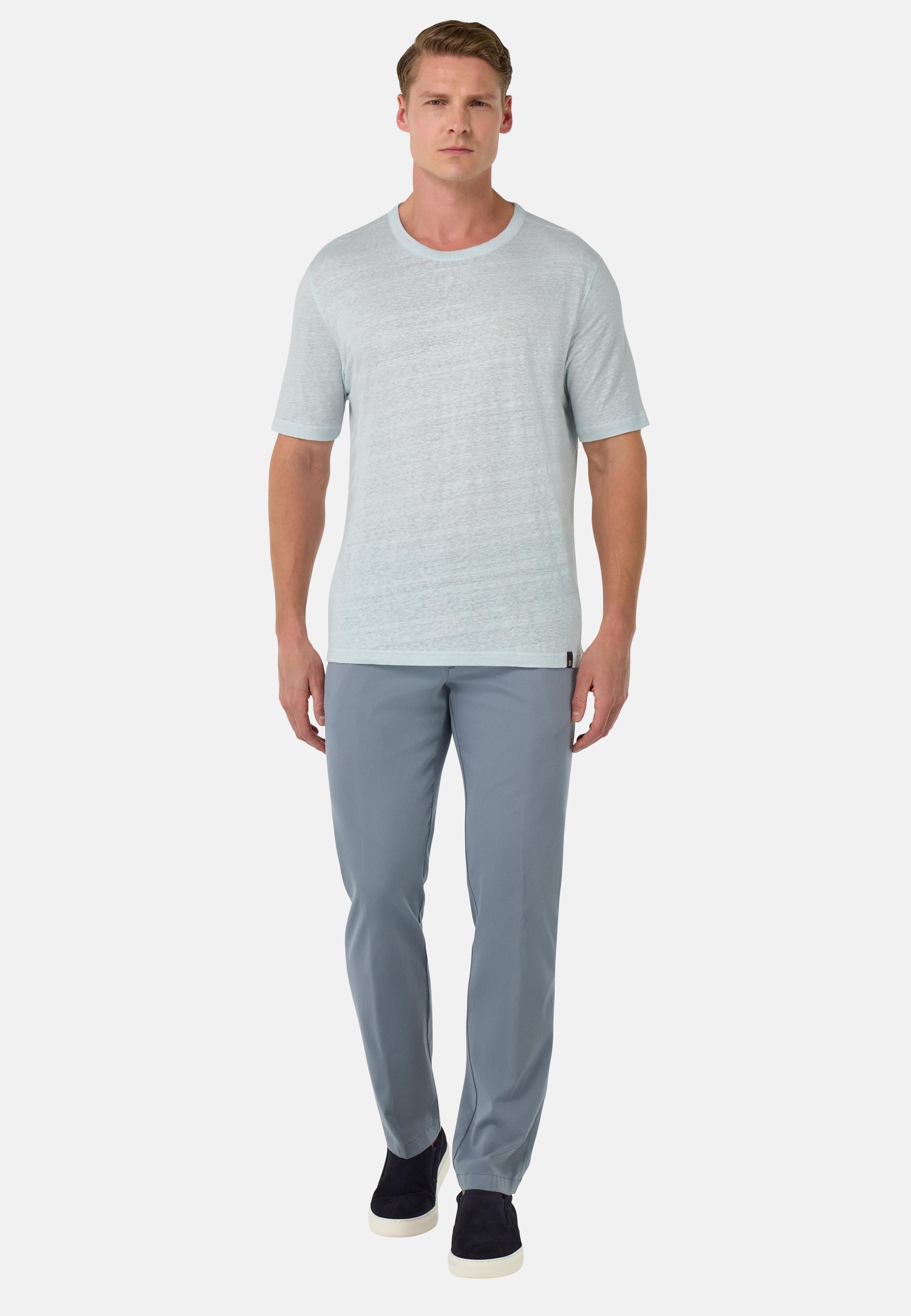 T-Shirt in Stretch Linen Jersey Blue, Light Blue, medium