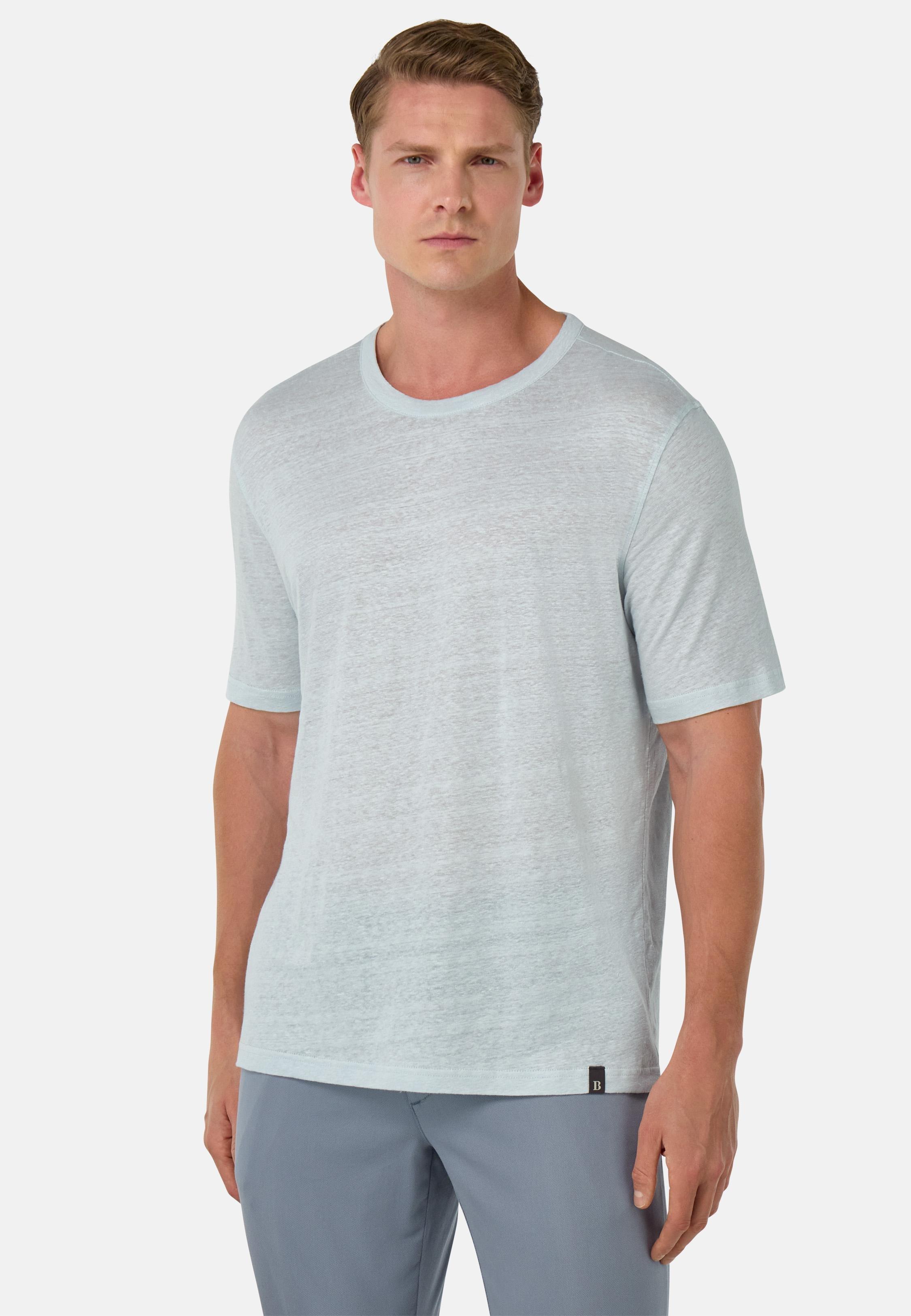 T-Shirt in Stretch Linen Jersey Blue, Light Blue, medium