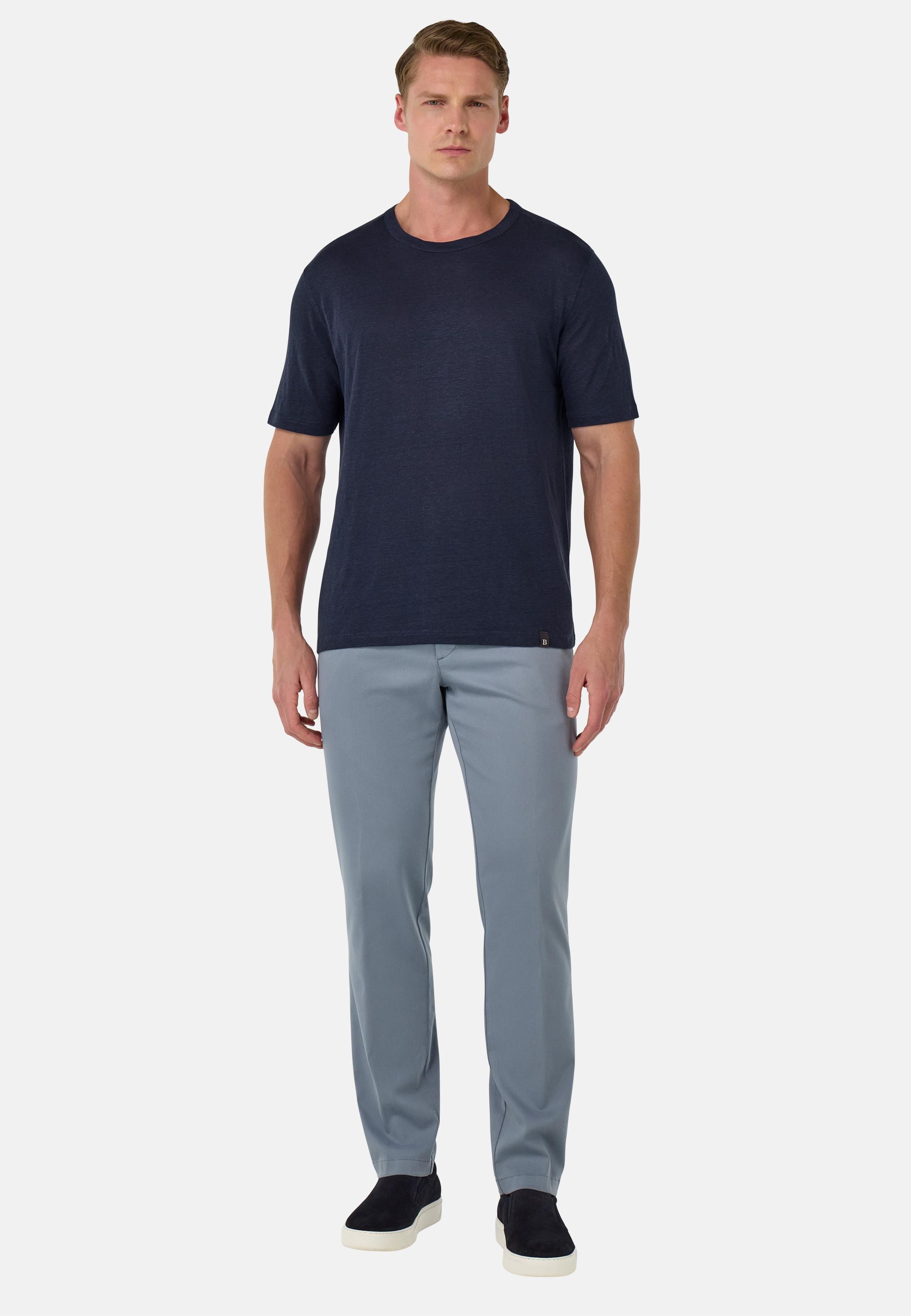 T-Shirt in Stretch Linen Jersey Navy, Navy blue, medium