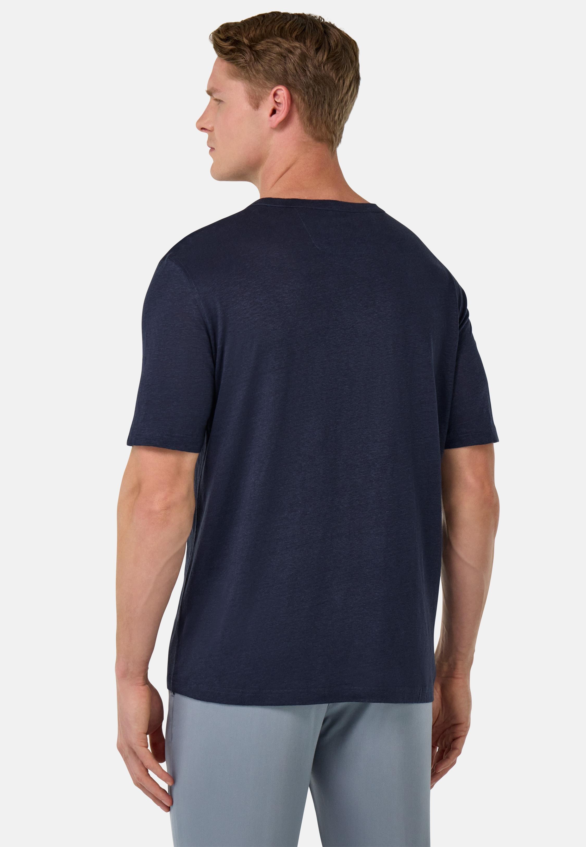 T-Shirt in Stretch Linen Jersey Navy, , large image number 2