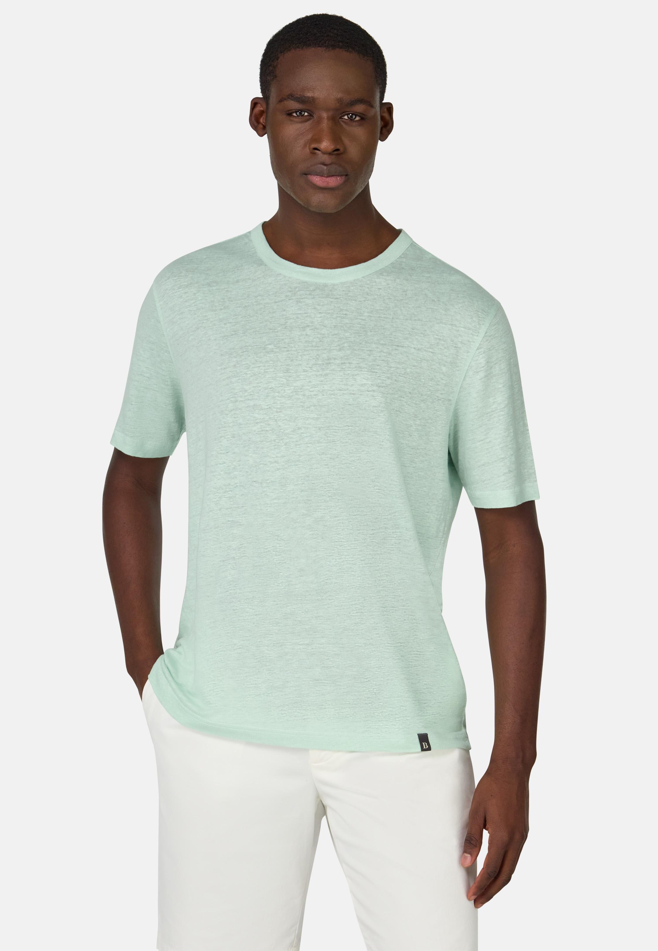 T-Shirt in Stretch Linen Jersey Green, Light Green, large image number 1