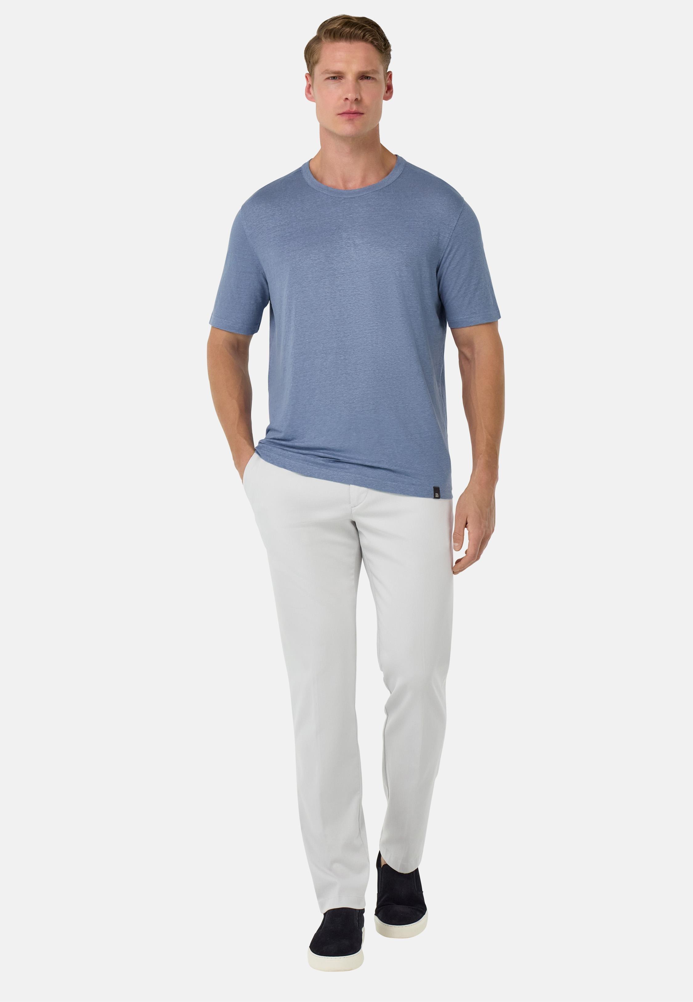 T-Shirt in Stretch Linen Jersey Blue, , large image number 0