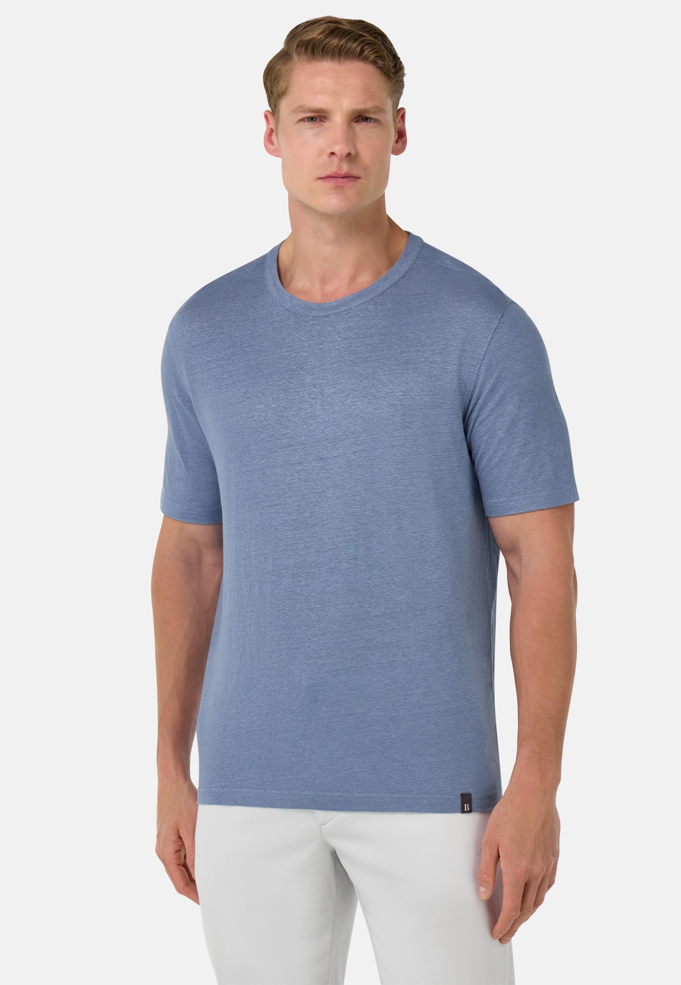 T-Shirt in Stretch Linen Jersey Blue, Indigo, large image number 1