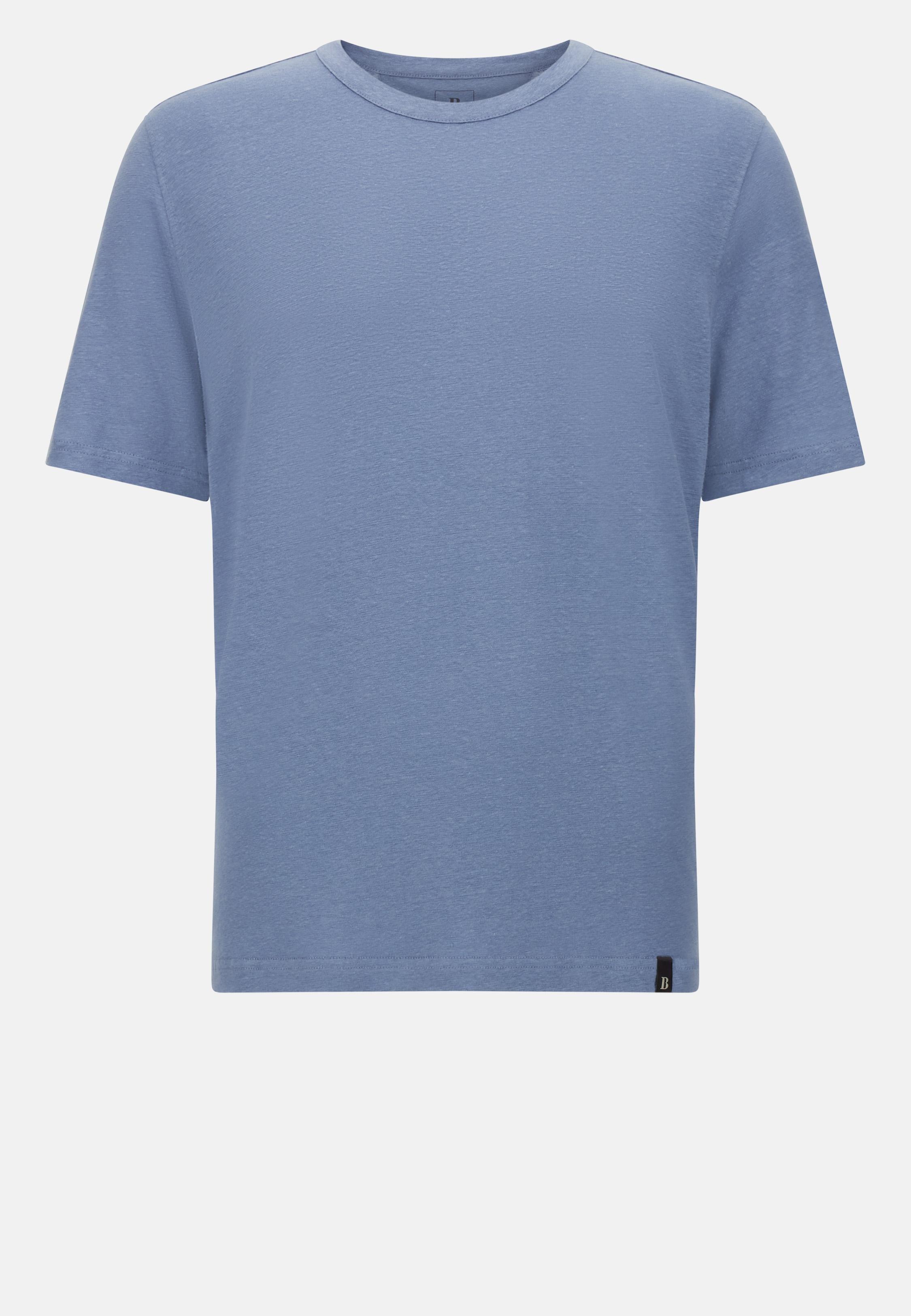 T-Shirt in Stretch Linen Jersey Blue, Indigo, large image number 3