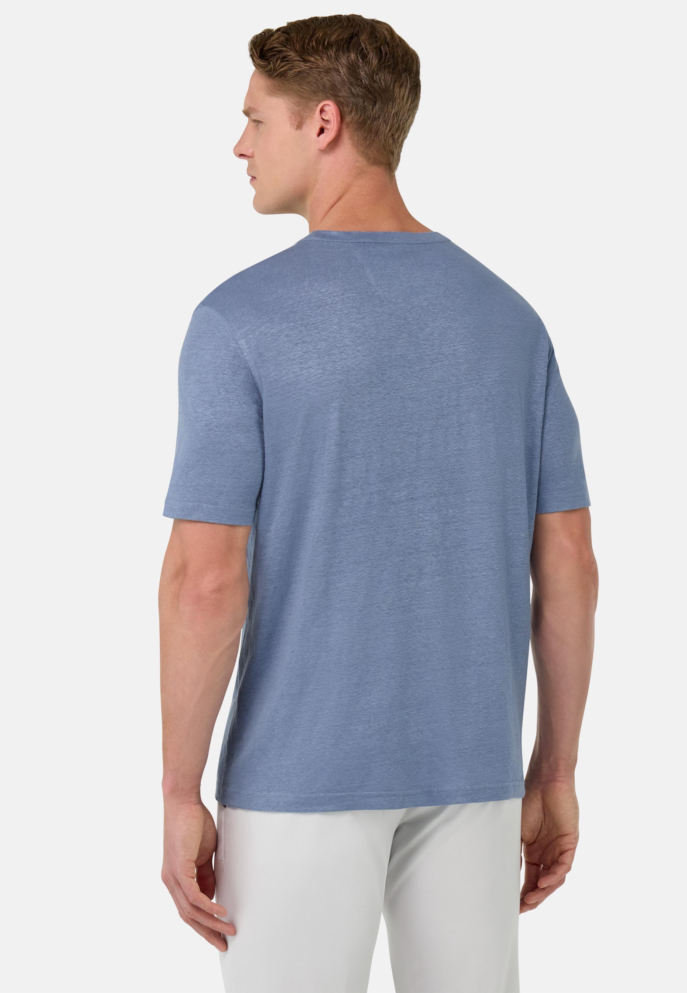 T-Shirt in Stretch Linen Jersey Blue, Indigo, large image number 4