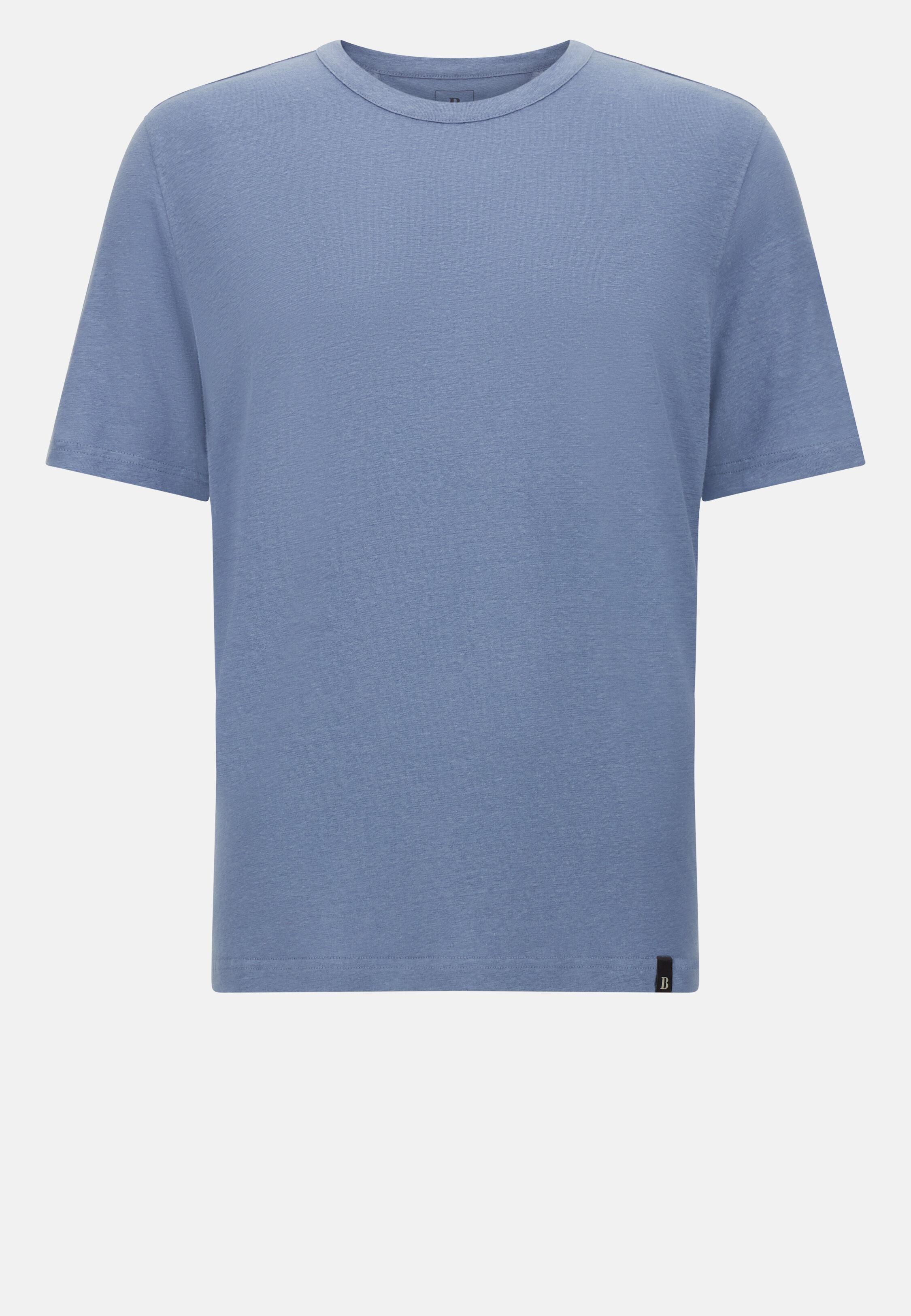T-Shirt in Stretch Linen Jersey Blue, Indigo, large image number 5