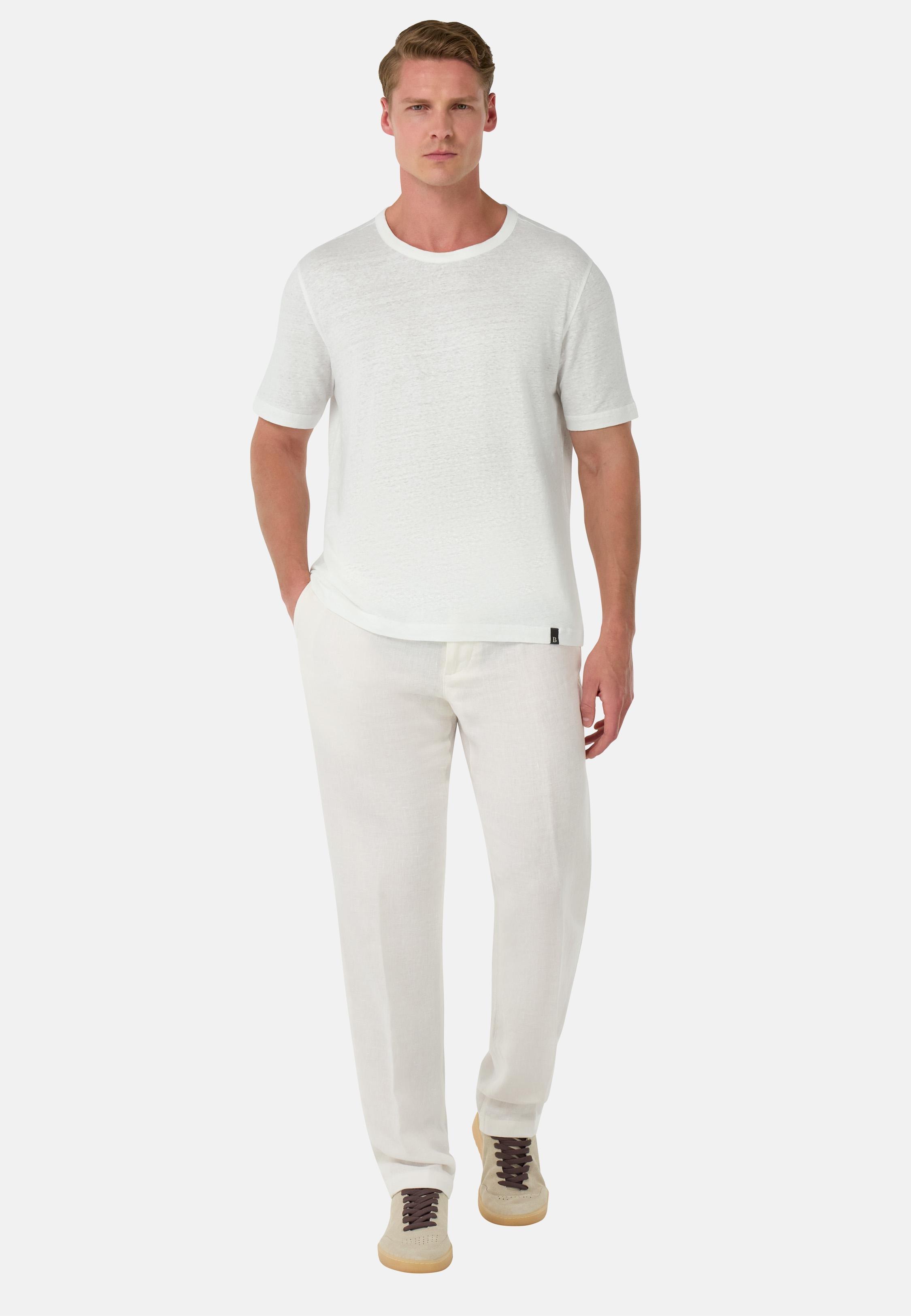 T-Shirt in Stretch Linen Jersey White, White, medium