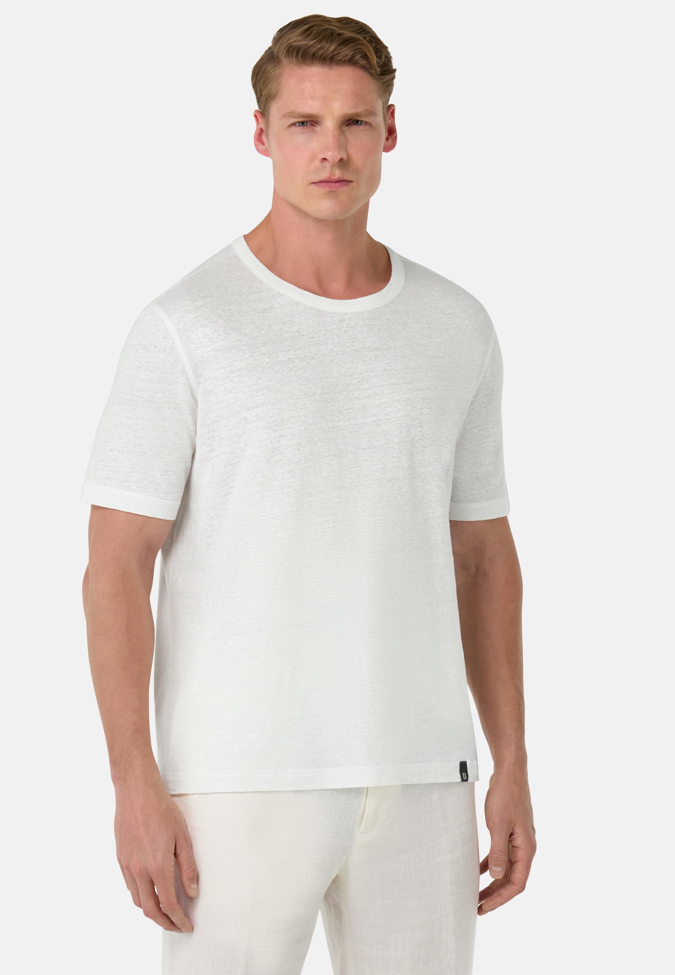 T-Shirt in Stretch Linen Jersey White, White, medium