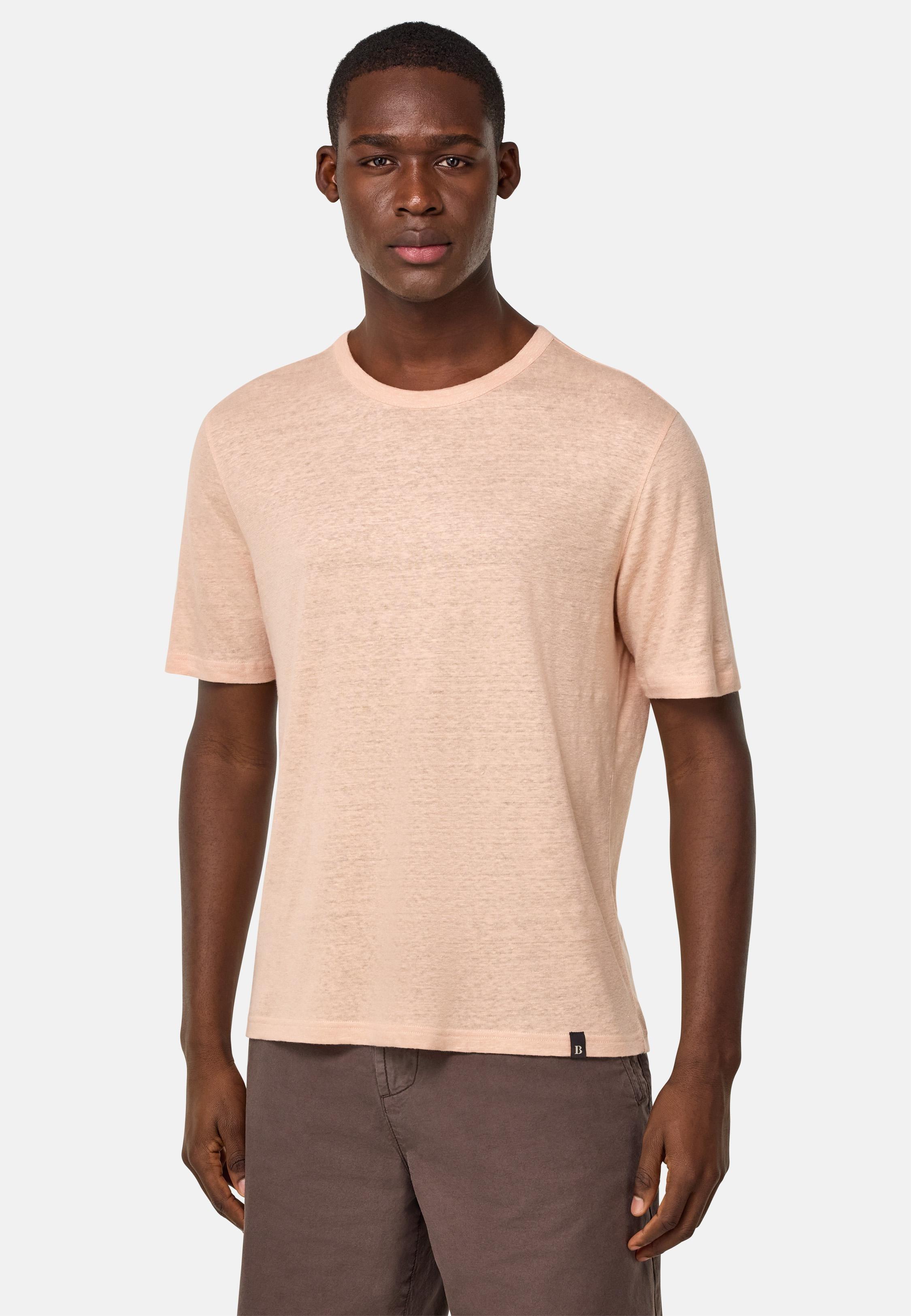T-Shirt in Stretch Linen Jersey Pink, Pink, large image number 1