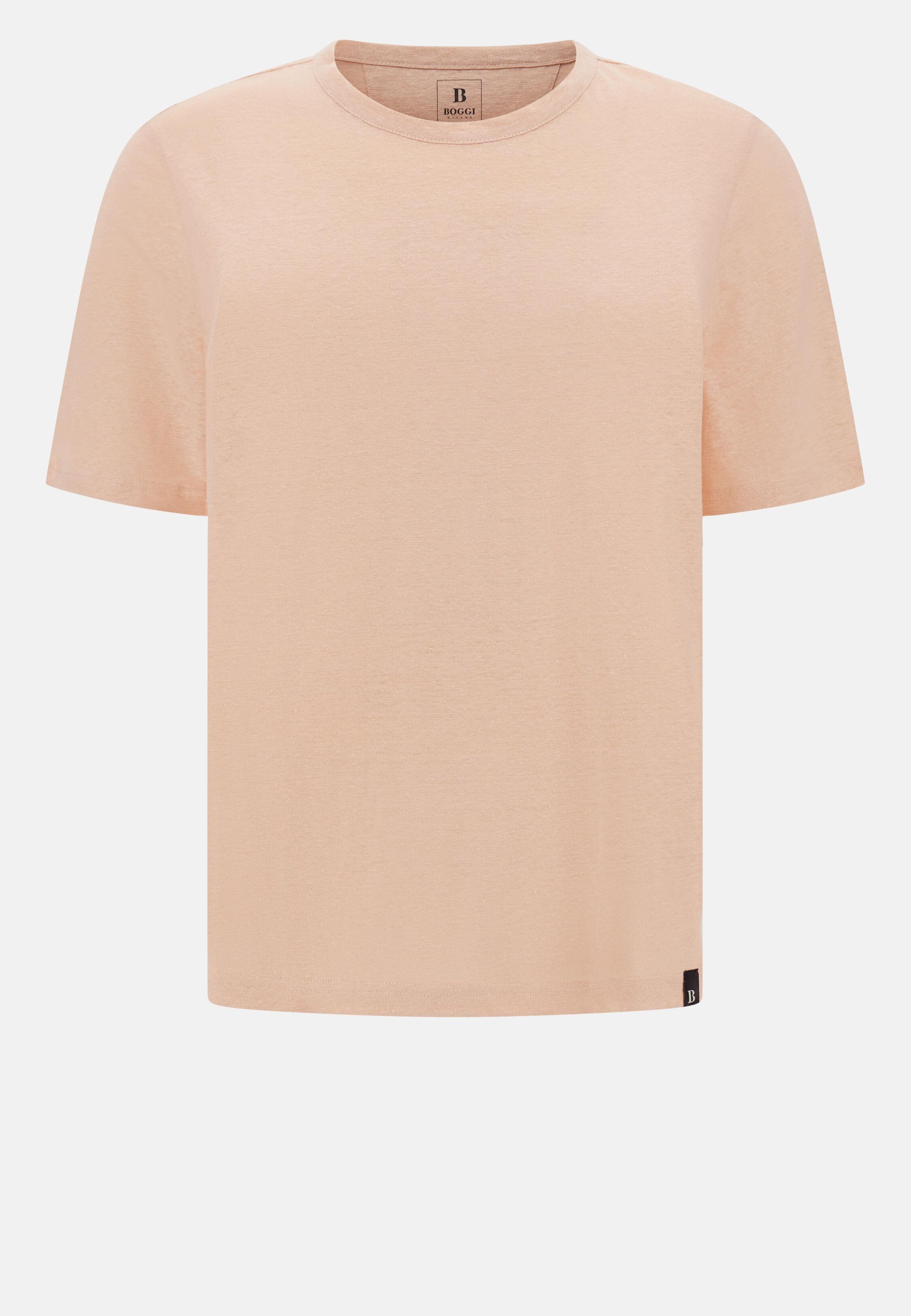 T-Shirt in Stretch Linen Jersey Pink, Pink, large image number 5