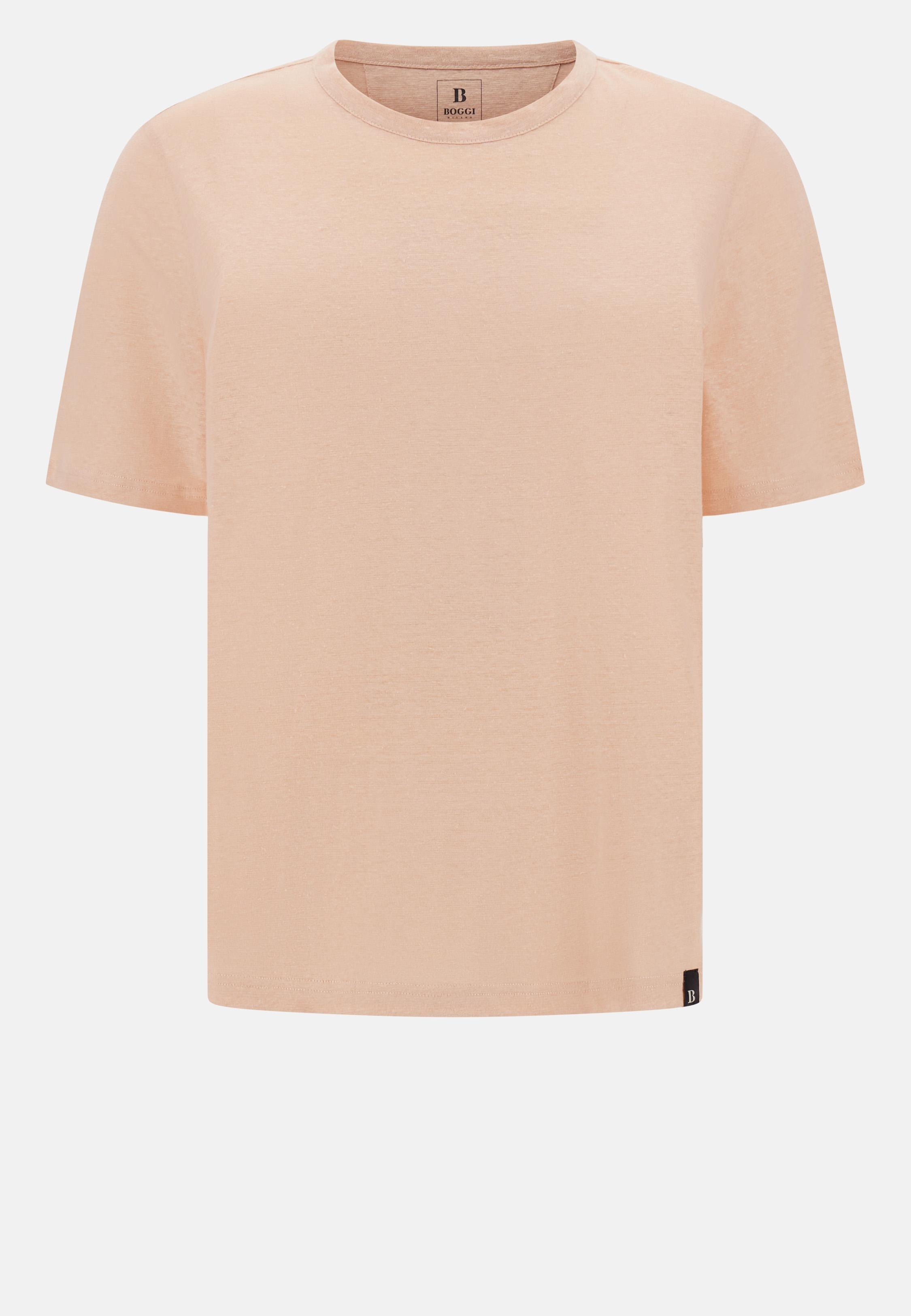 T-Shirt in Stretch Linen Jersey Pink, Pink, large image number 6