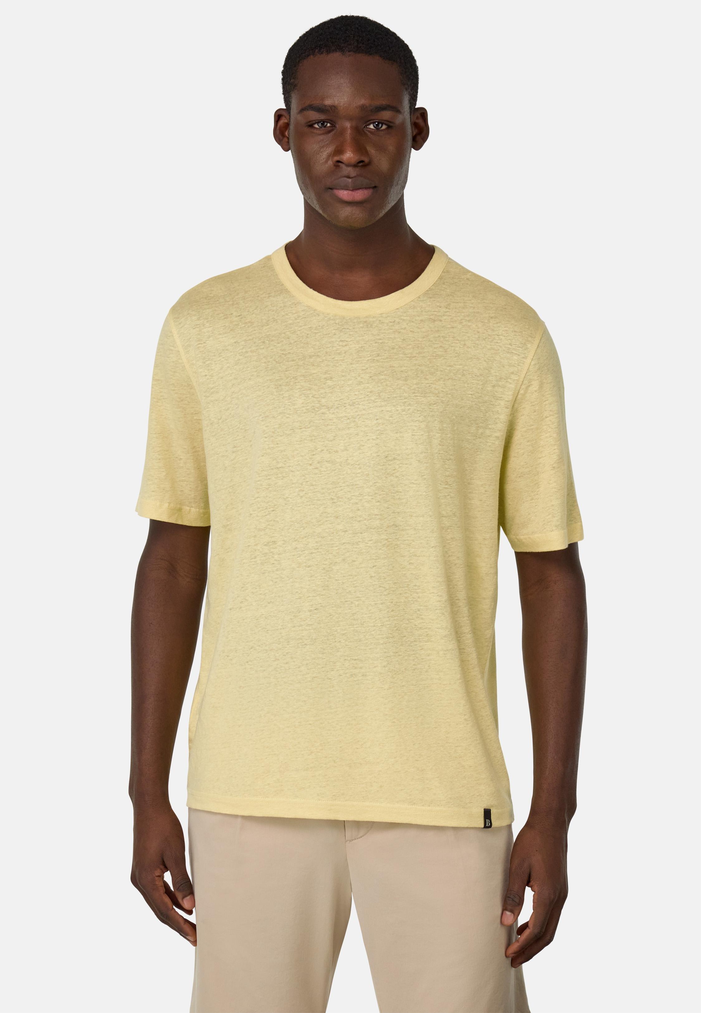T-Shirt in Stretch Linen Jersey Yellow, Yellow, large image number 1