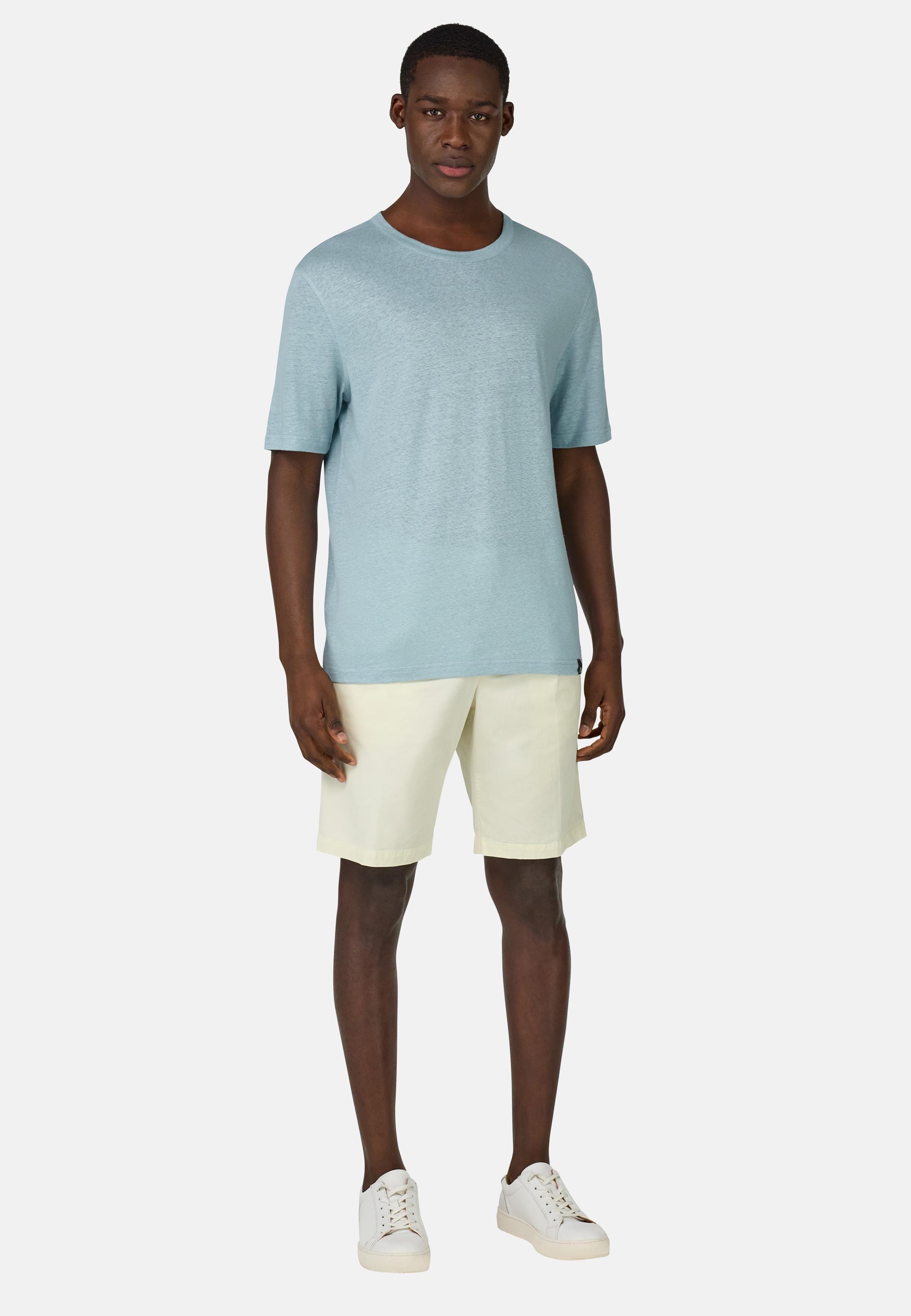 T-Shirt in Stretch Linen Jersey Blue, Air-blue, large image number 0