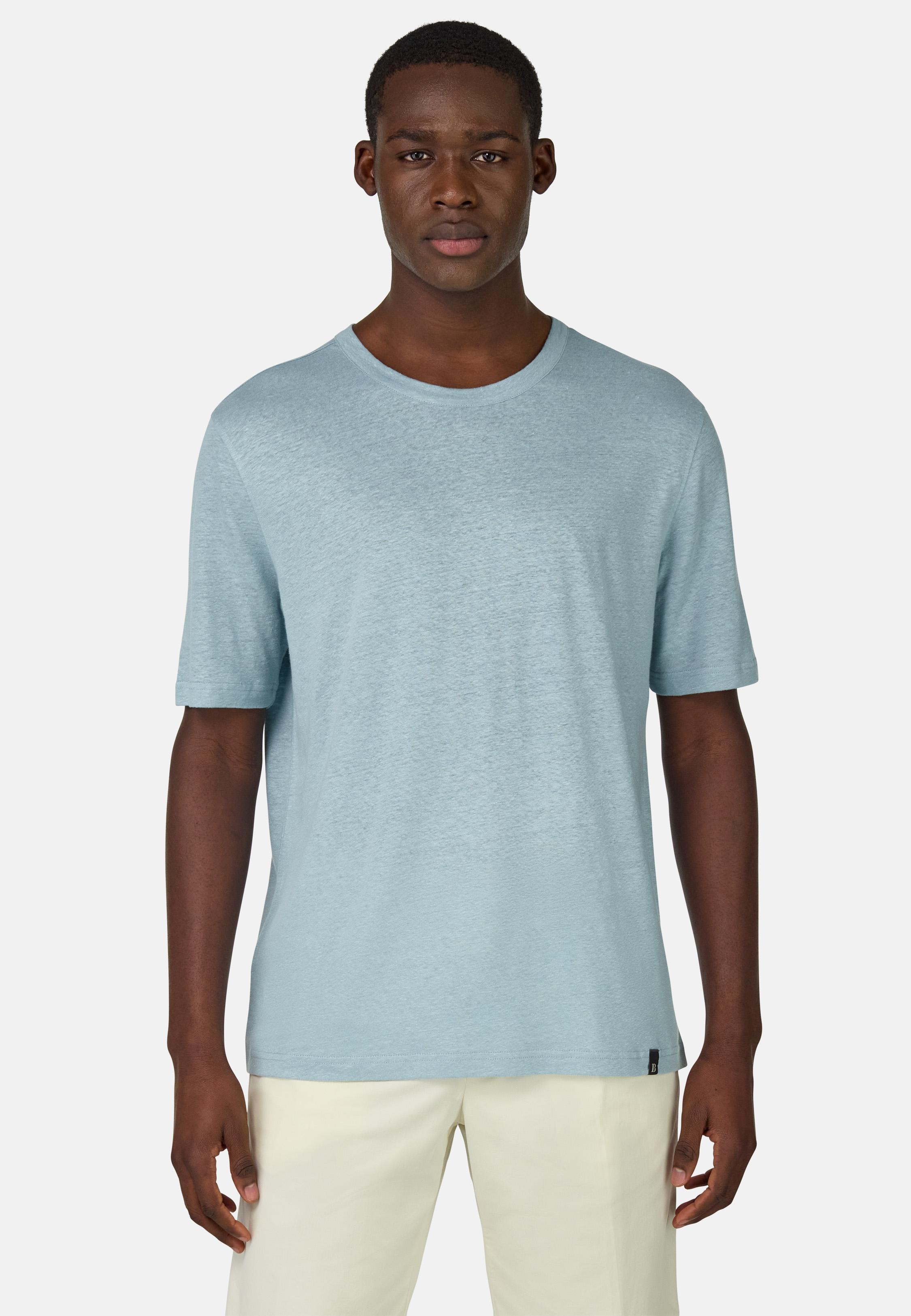 T-Shirt in Stretch Linen Jersey Blue, , large image number 1