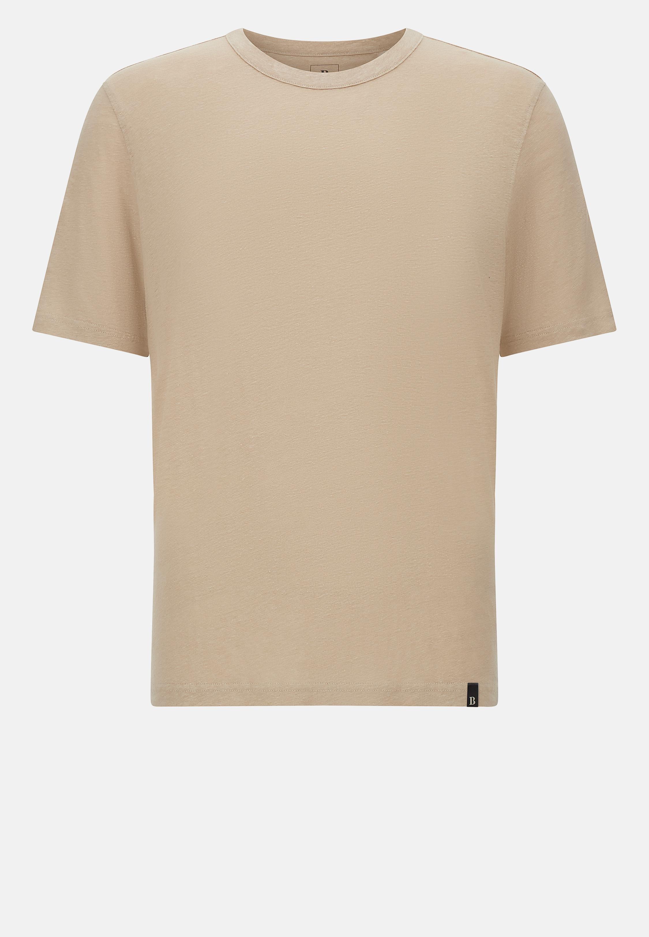 T-Shirt in Stretch Linen Jersey, Sand, Sand, large image number 7