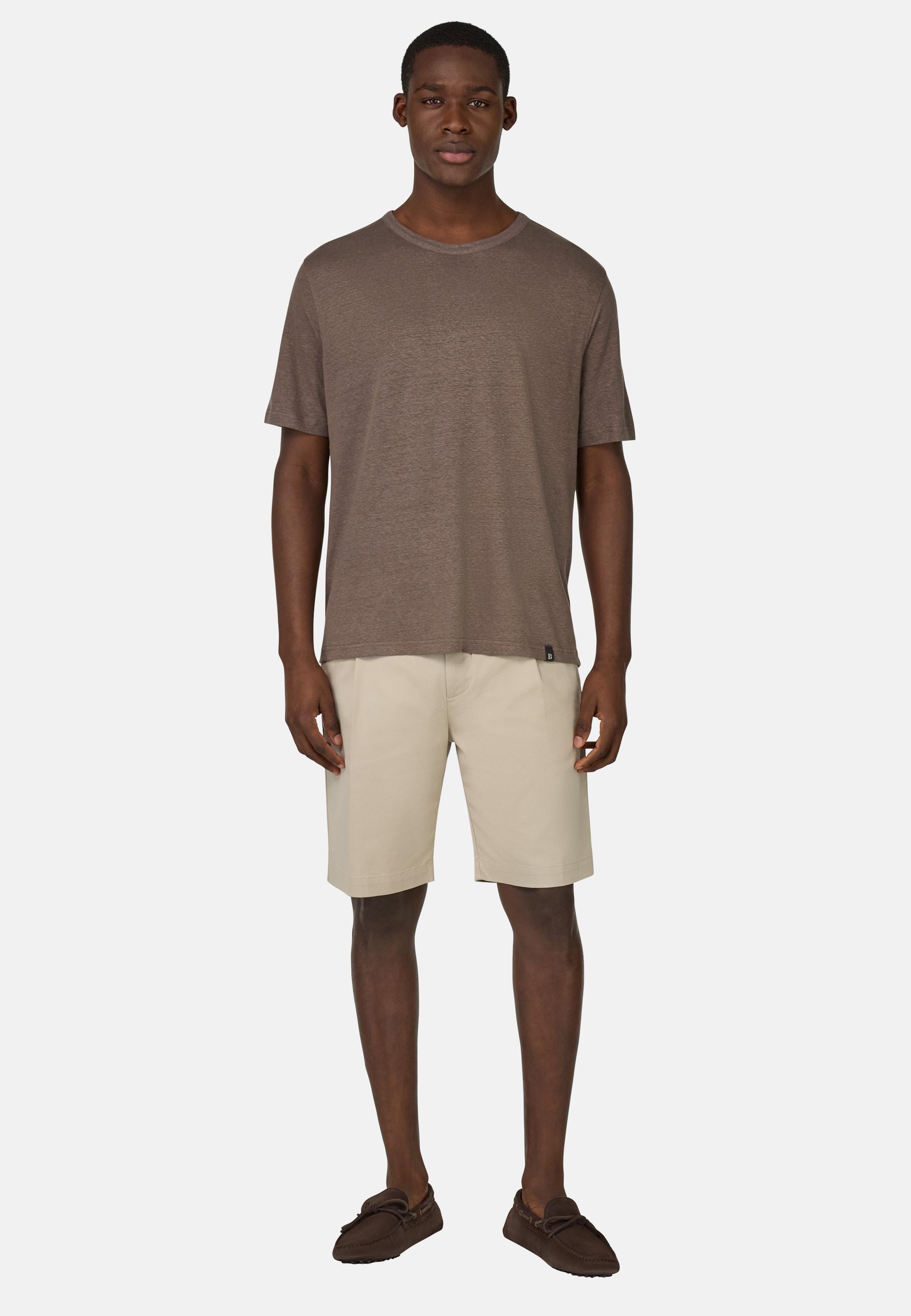 T-Shirt in Stretch Linen Jersey Brown, Taupe, medium