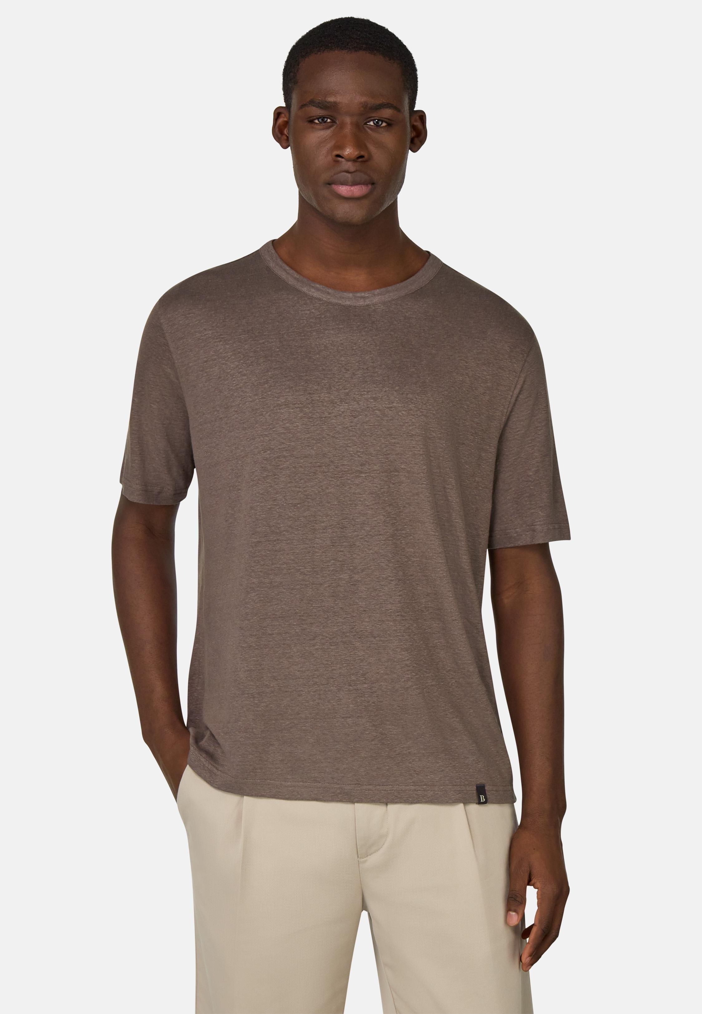 T-Shirt in Stretch Linen Jersey Brown, , large image number 1