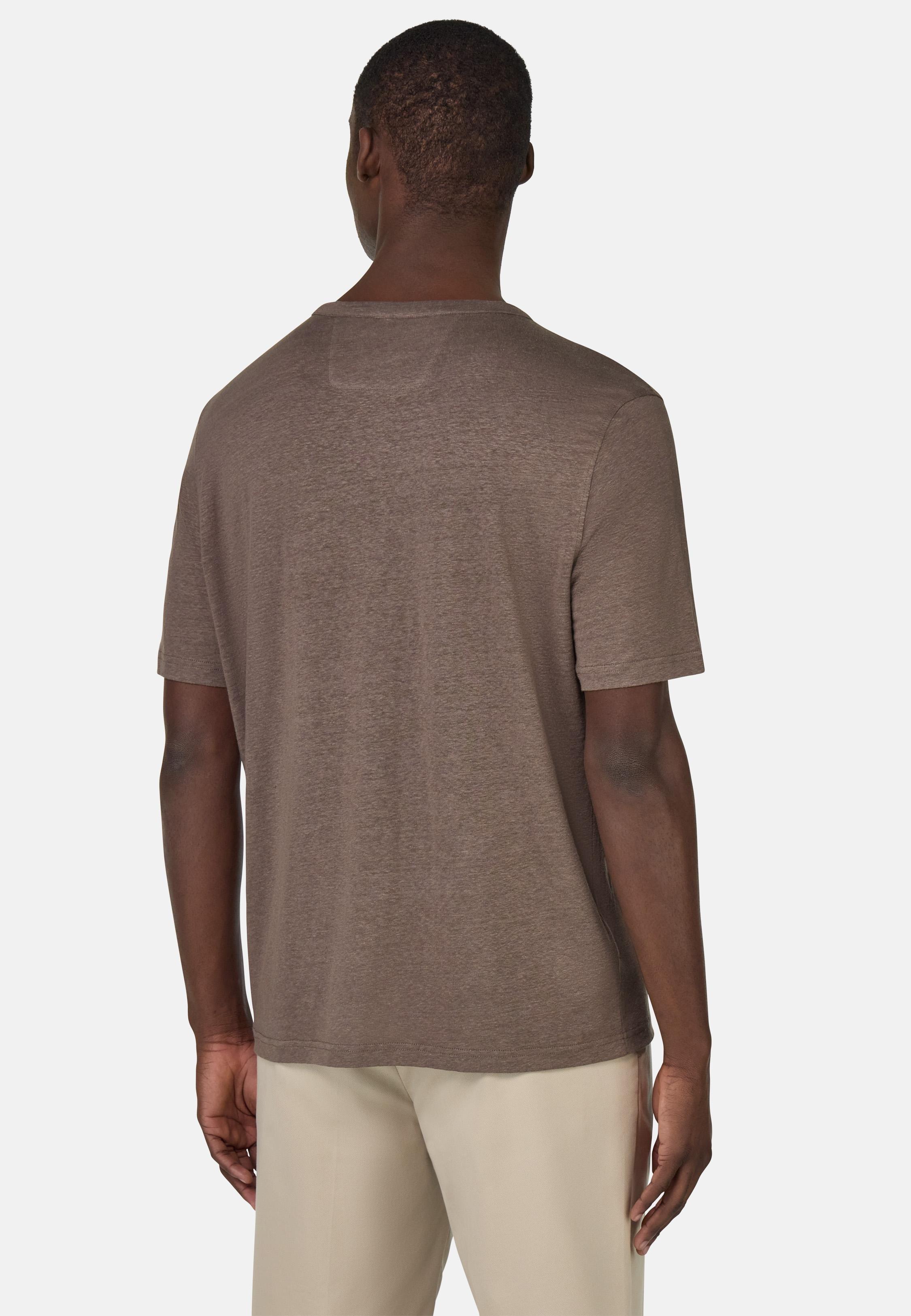 T-Shirt in Stretch Linen Jersey Brown, Taupe, medium