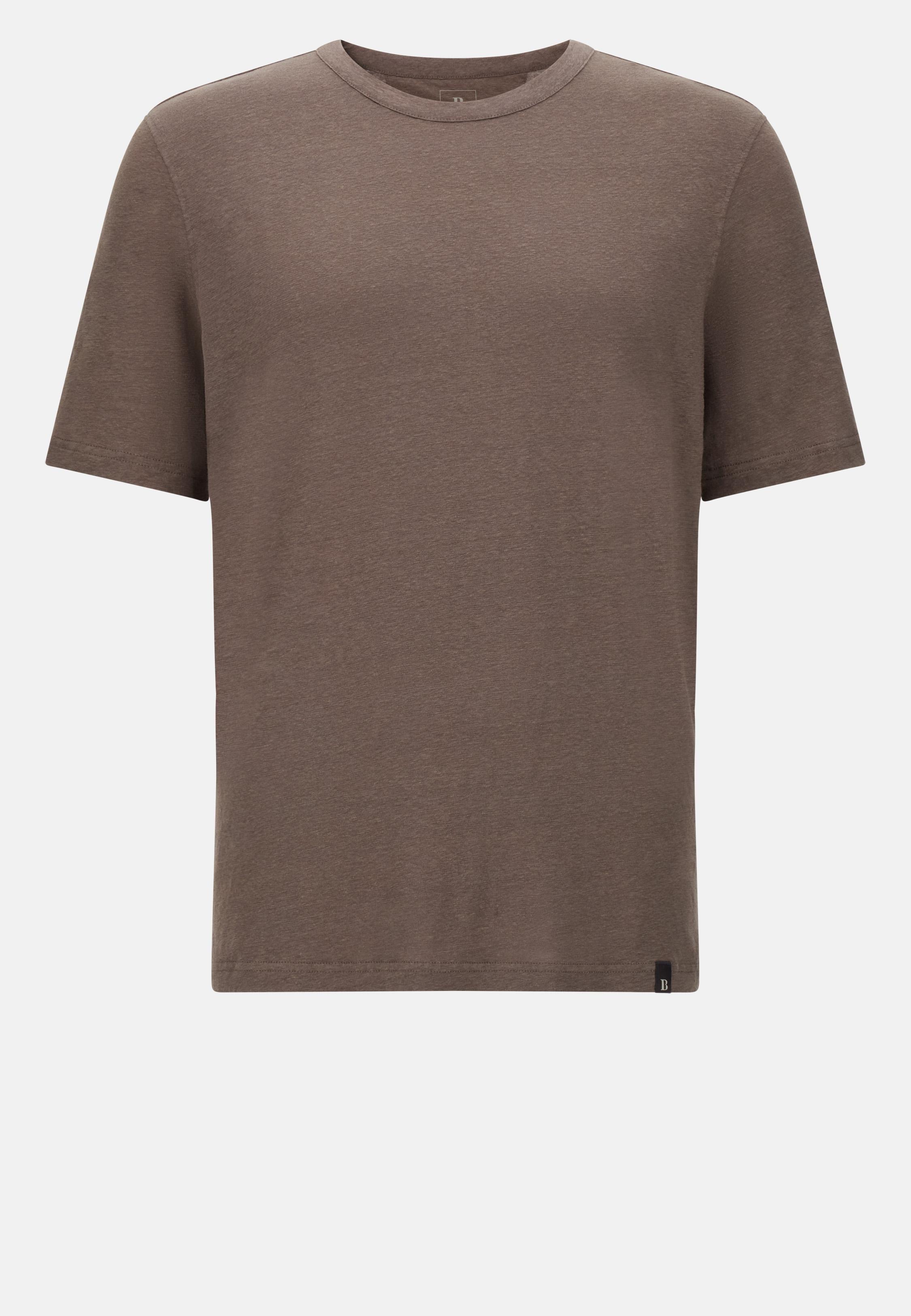 T-Shirt in Stretch Linen Jersey Brown, Taupe, large image number 3