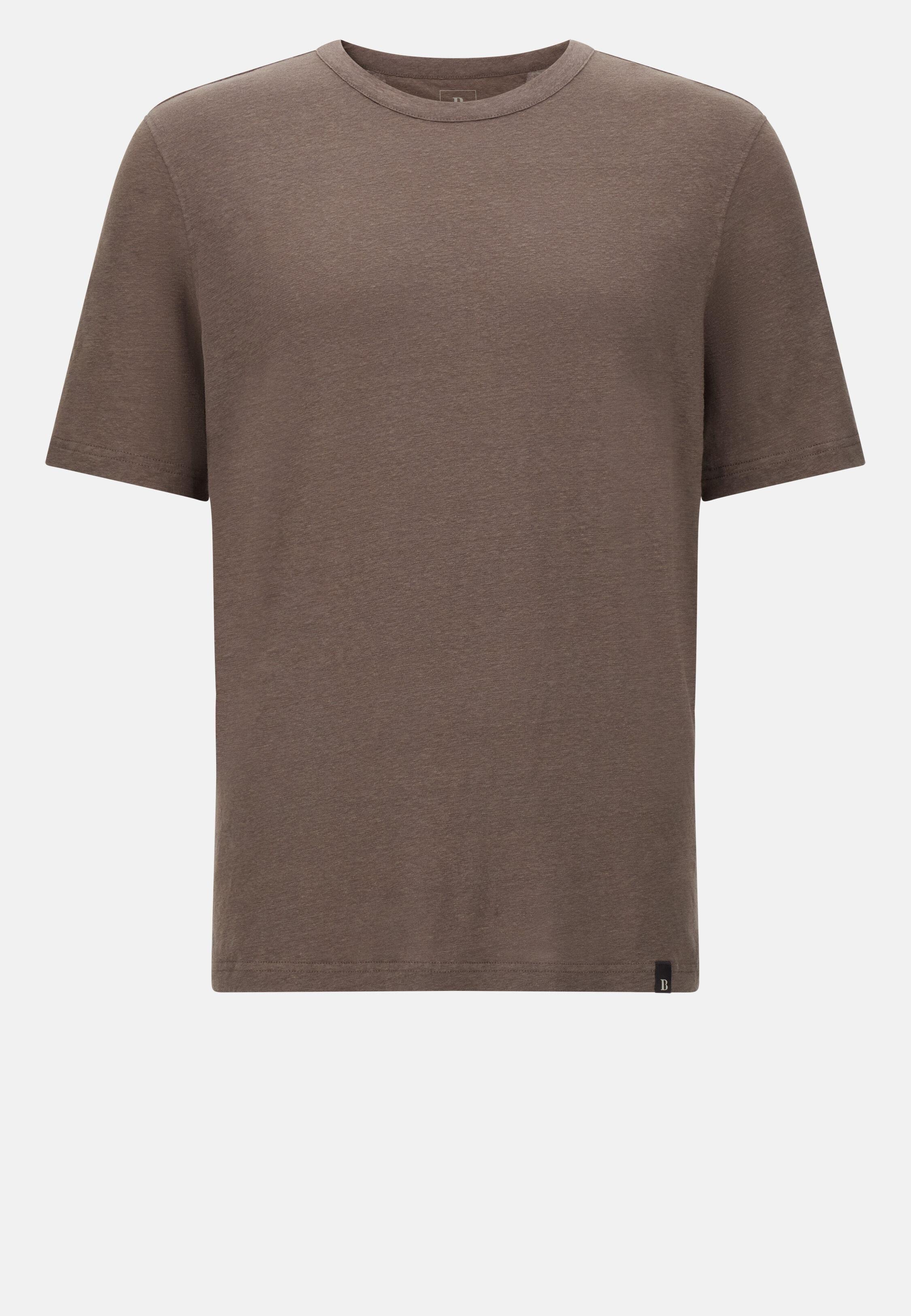 T-Shirt in Stretch Linen Jersey Brown, Taupe, large image number 5