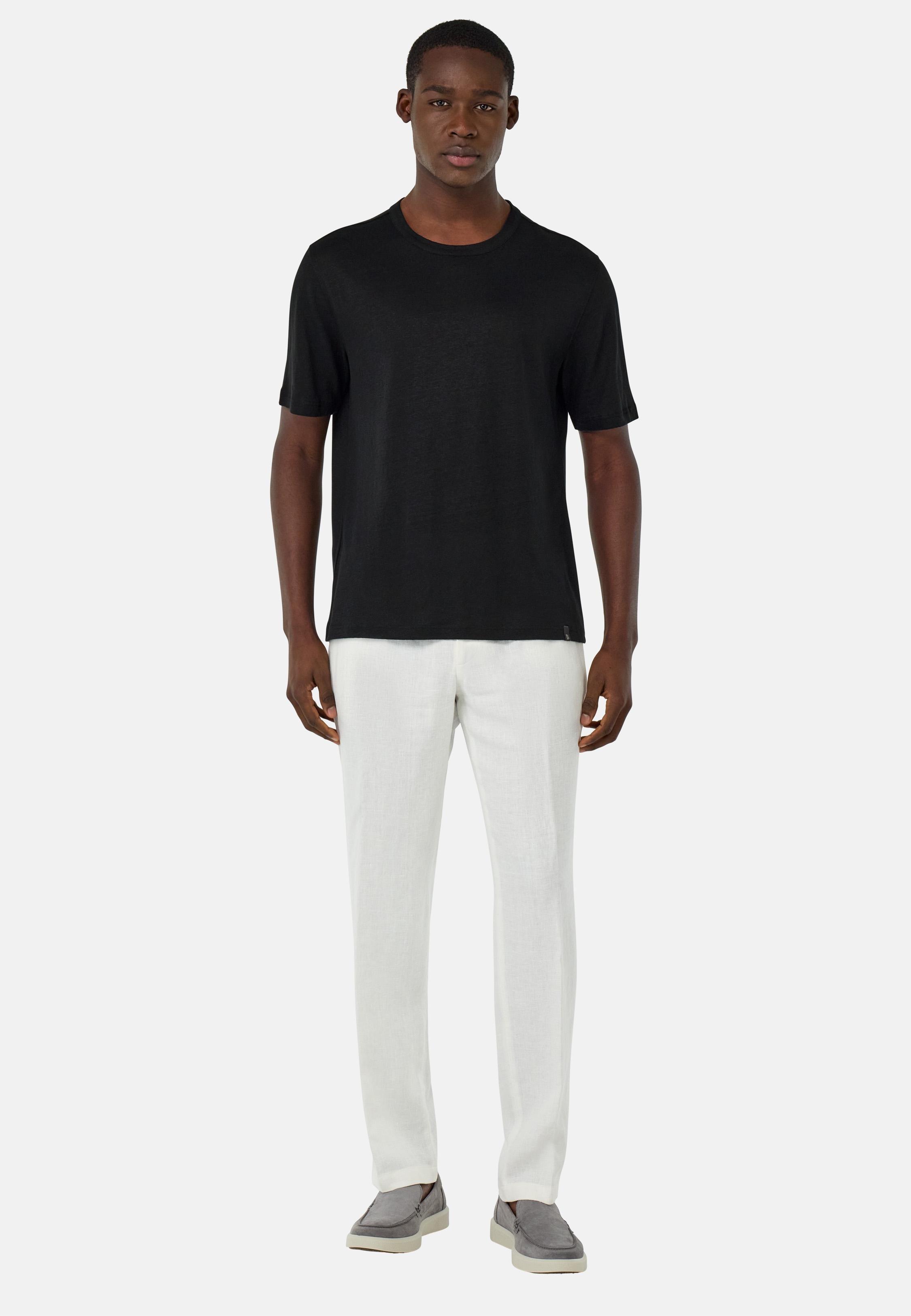 T-Shirt in Stretch Linen Jersey Black, Black, medium